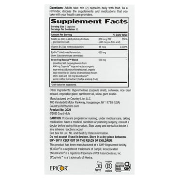 Country Life, Brain Fog Rescue™, 60 Vegan Capsules UPC 015794030218 | Hilife Vitamins