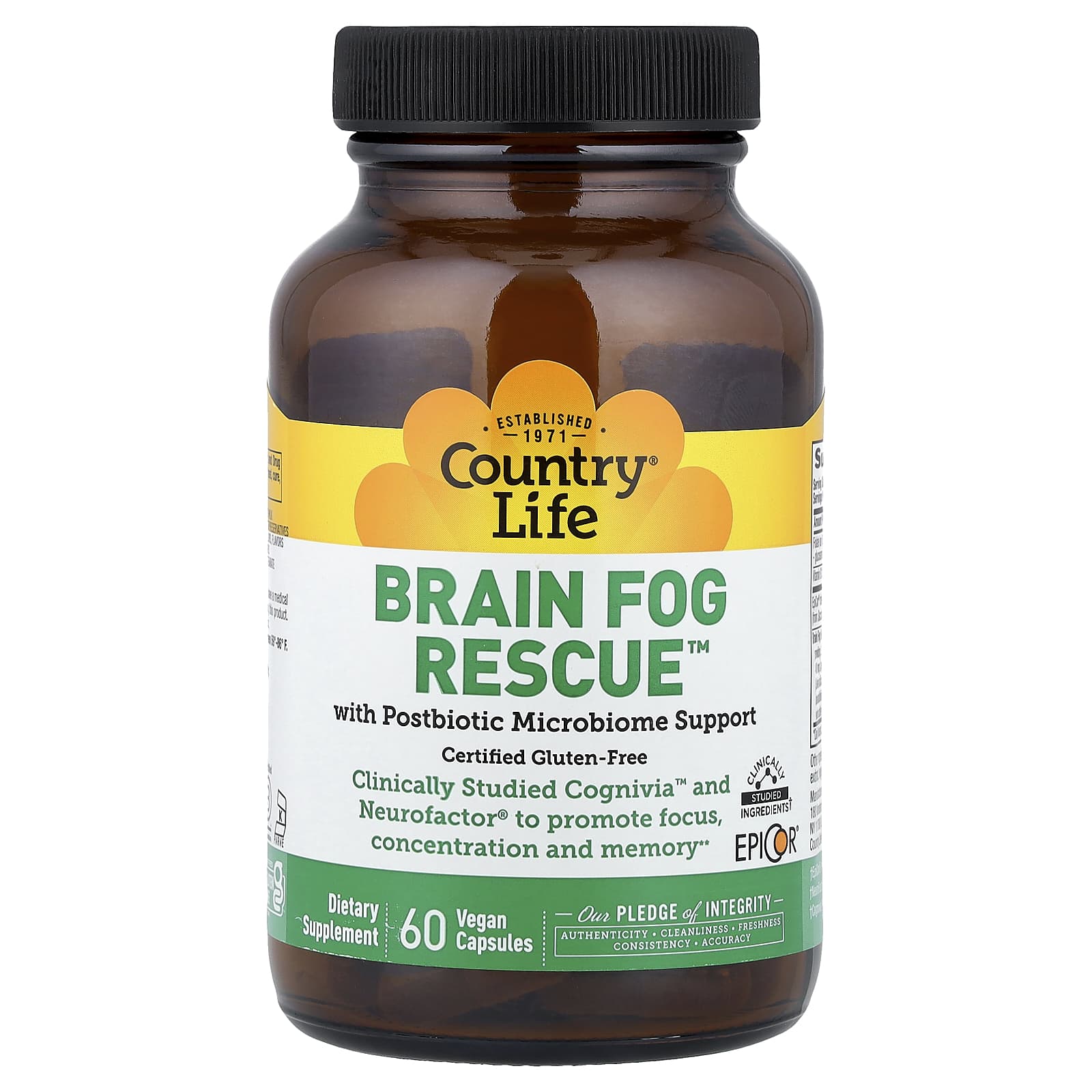 Country Life, Brain Fog Rescue™, 60 Vegan Capsules UPC 015794030218 | Hilife Vitamins