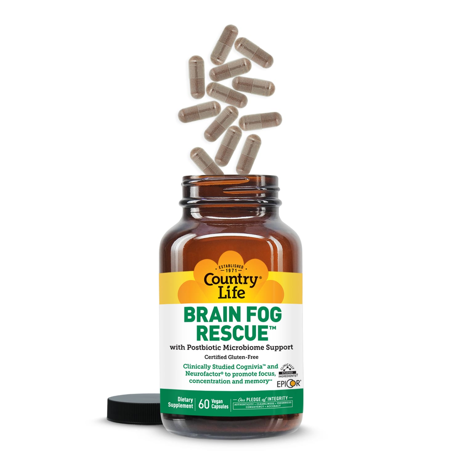 Country Life, Brain Fog Rescue™, 60 Vegan Capsules UPC 015794030218 | Hilife Vitamins