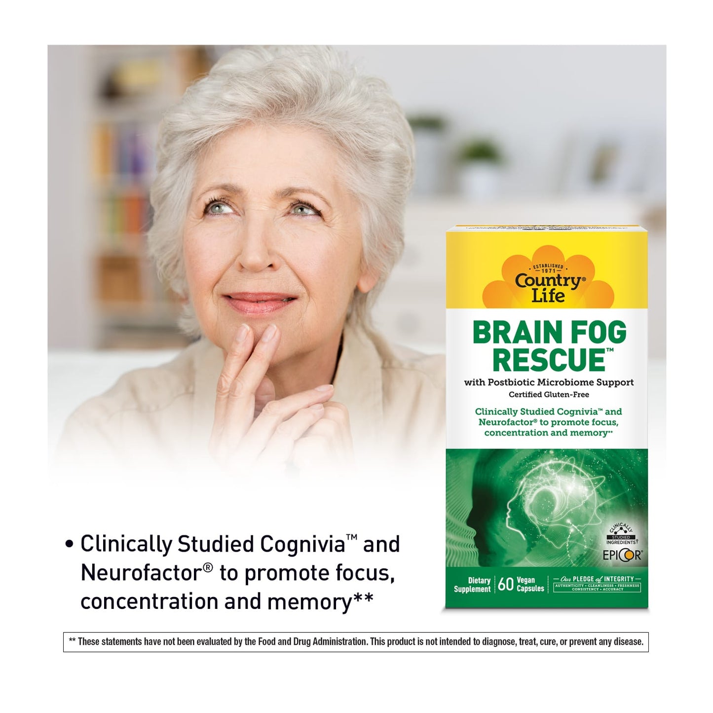 Country Life, Brain Fog Rescue™, 60 Vegan Capsules UPC 015794030218 | Hilife Vitamins