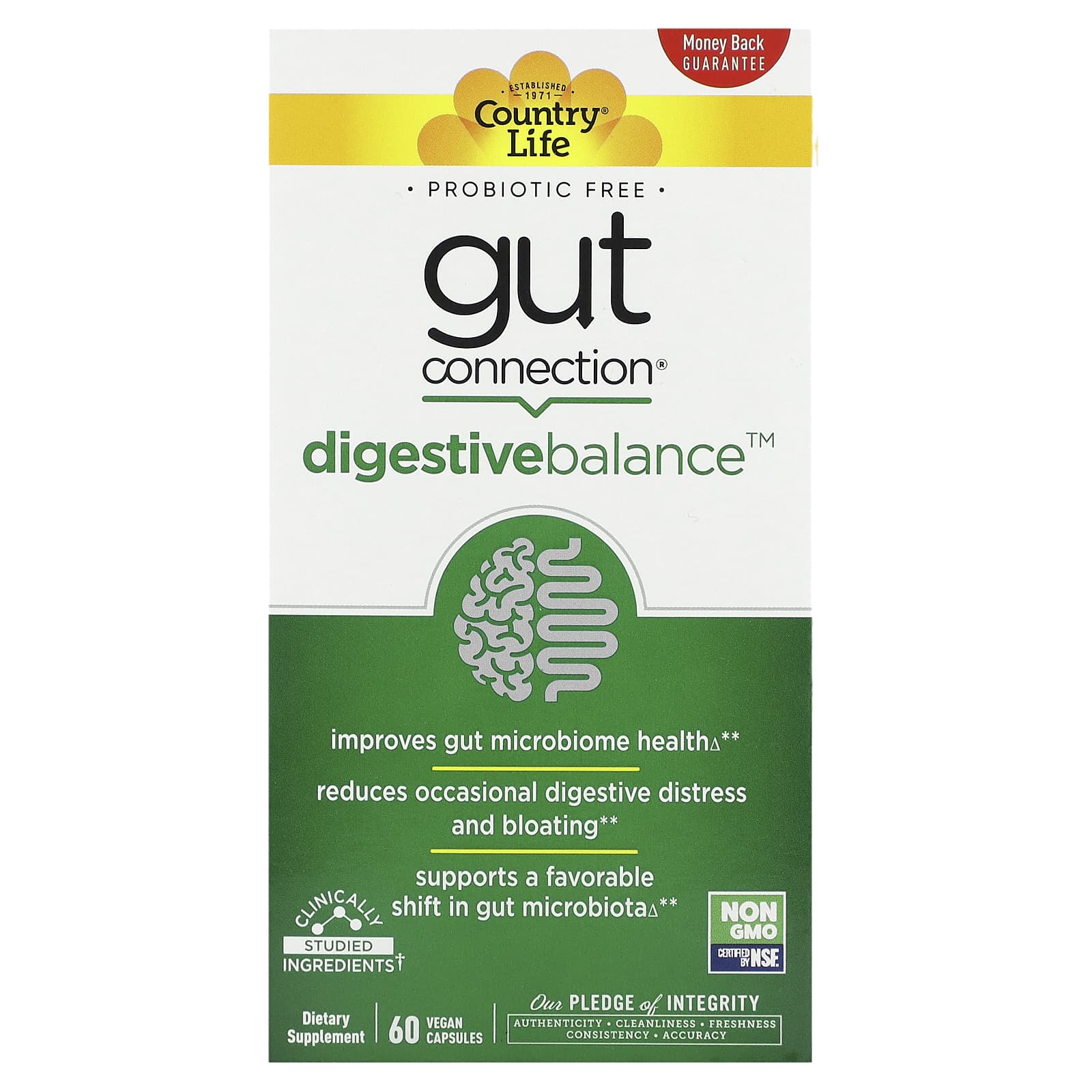 Country Life, Gut Connection, Digestive Balance, 60 Vegan Capsules UPC 015794030263 | Hilife Vitamins