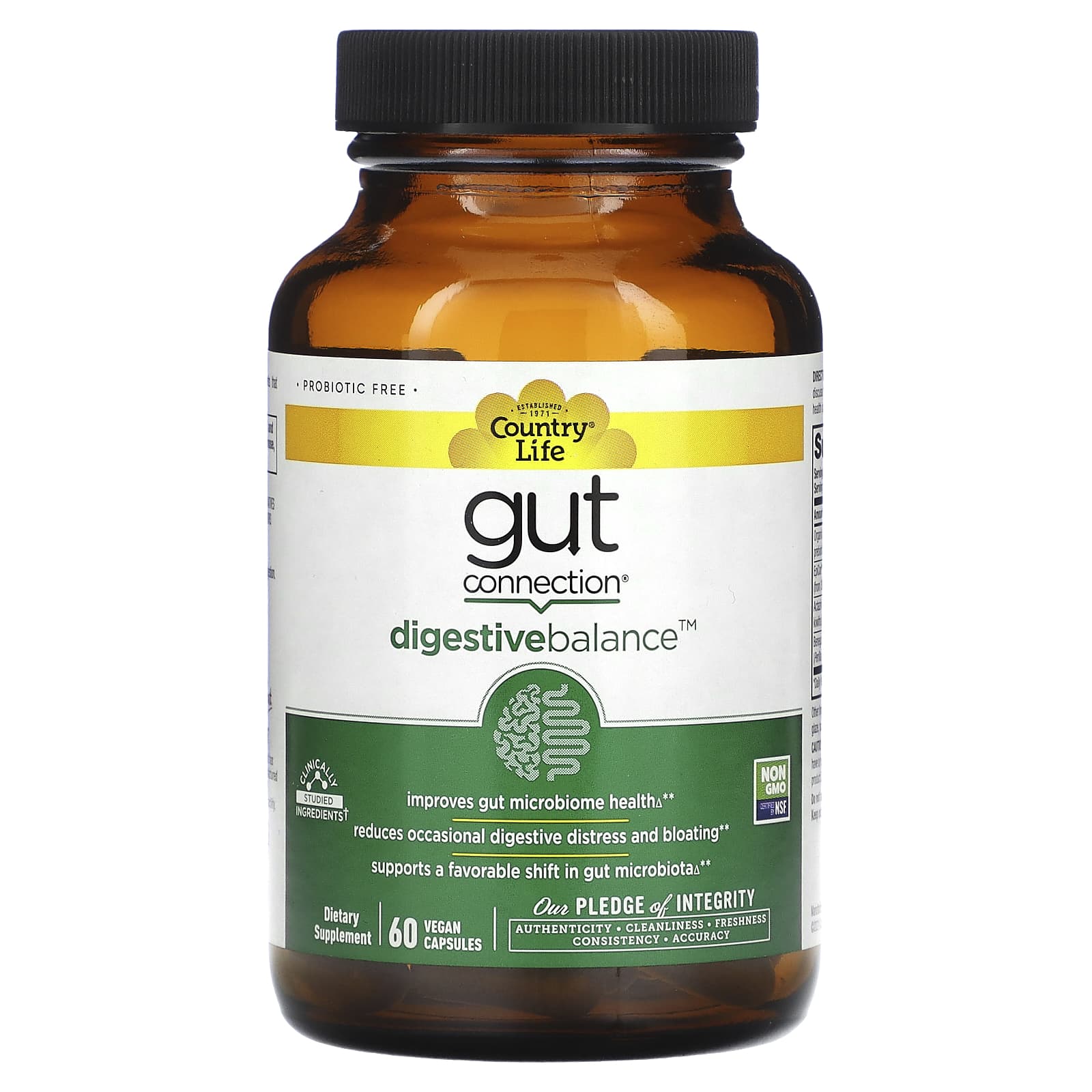 Country Life, Gut Connection, Digestive Balance, 60 Vegan Capsules UPC 015794030263 | Hilife Vitamins
