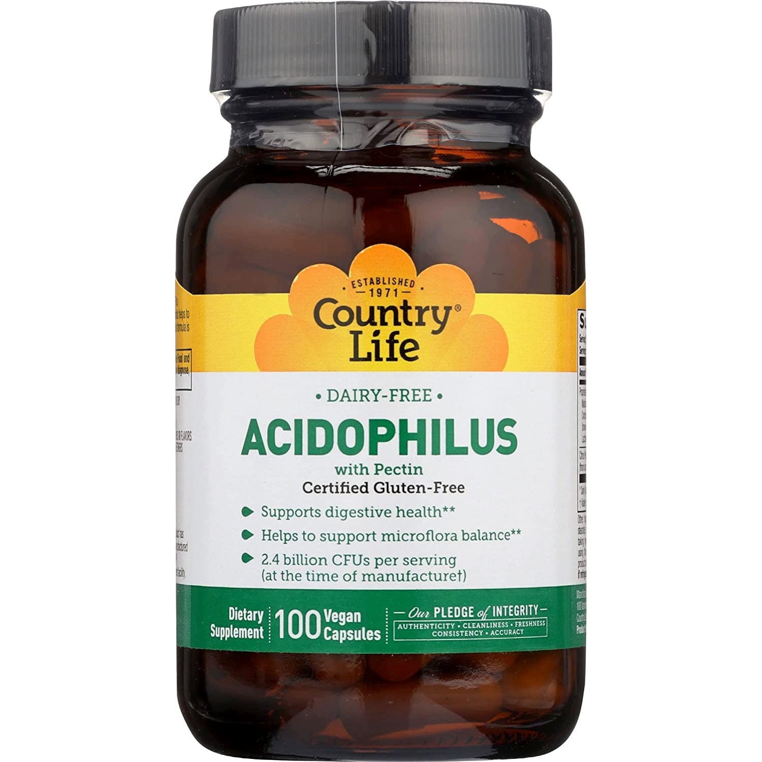 Country Life, Acidophilus With Pectin, 100 Vegan Capsules UPC 015794030515 | Hilife Vitamins