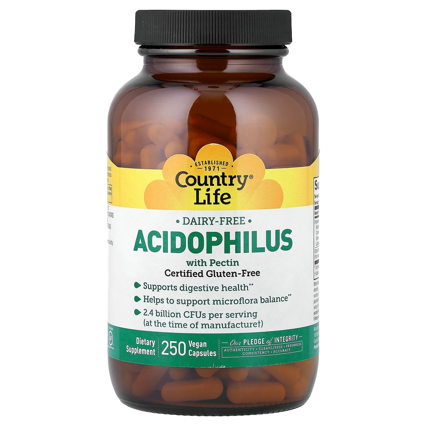 Country Life, Acidophilus With Pectin, 250 Vegan Capsules UPC 015794030522 | Hilife Vitamins