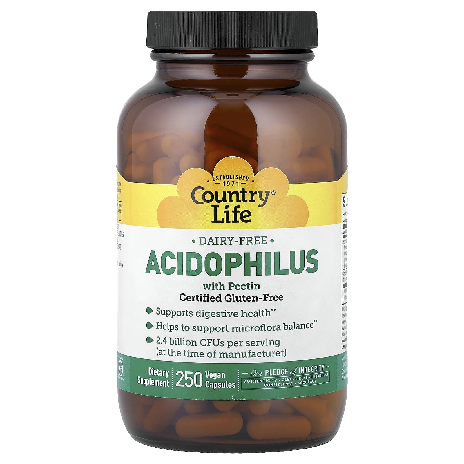 Country Life, Acidophilus With Pectin, 250 Vegan Capsules UPC 015794030522 | Hilife Vitamins