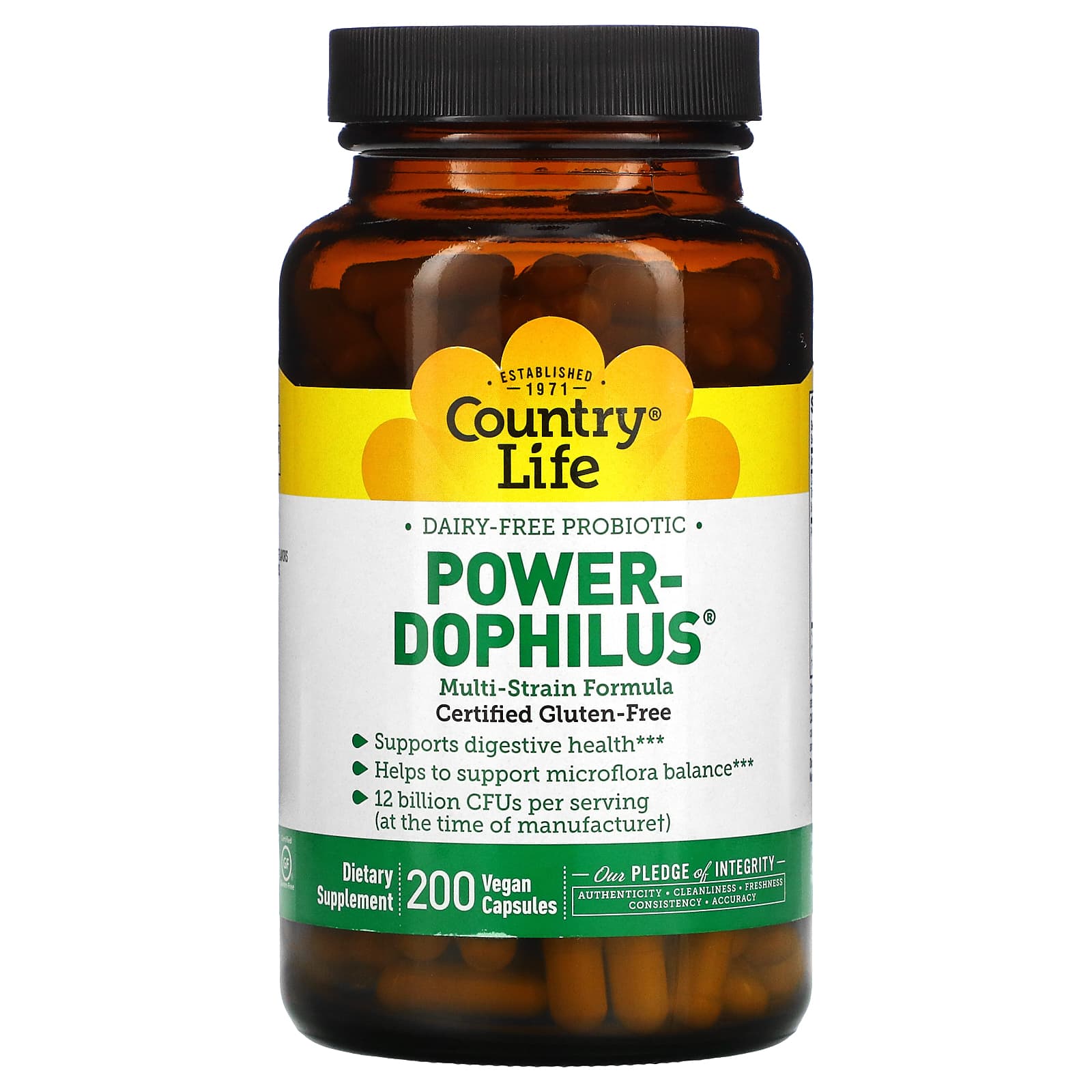 Country Life, Dairy-Free Probiotic, Power-Dophilus, 200 Vegan Capsules UPC 015794030577 | Hilife Vitamins