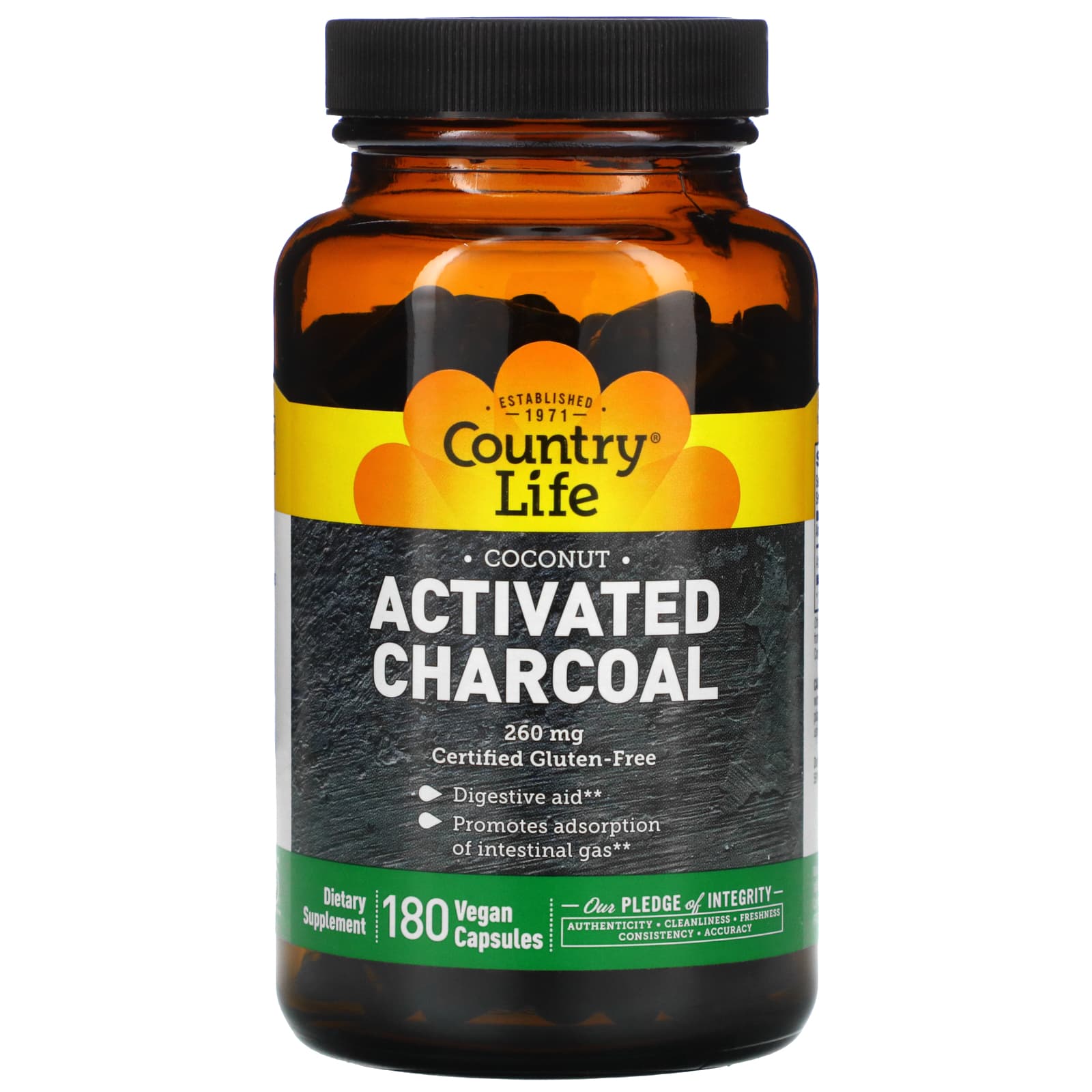 Country Life, Charcoal, 180 Capsules UPC 015794034933 | Hilife Vitamins