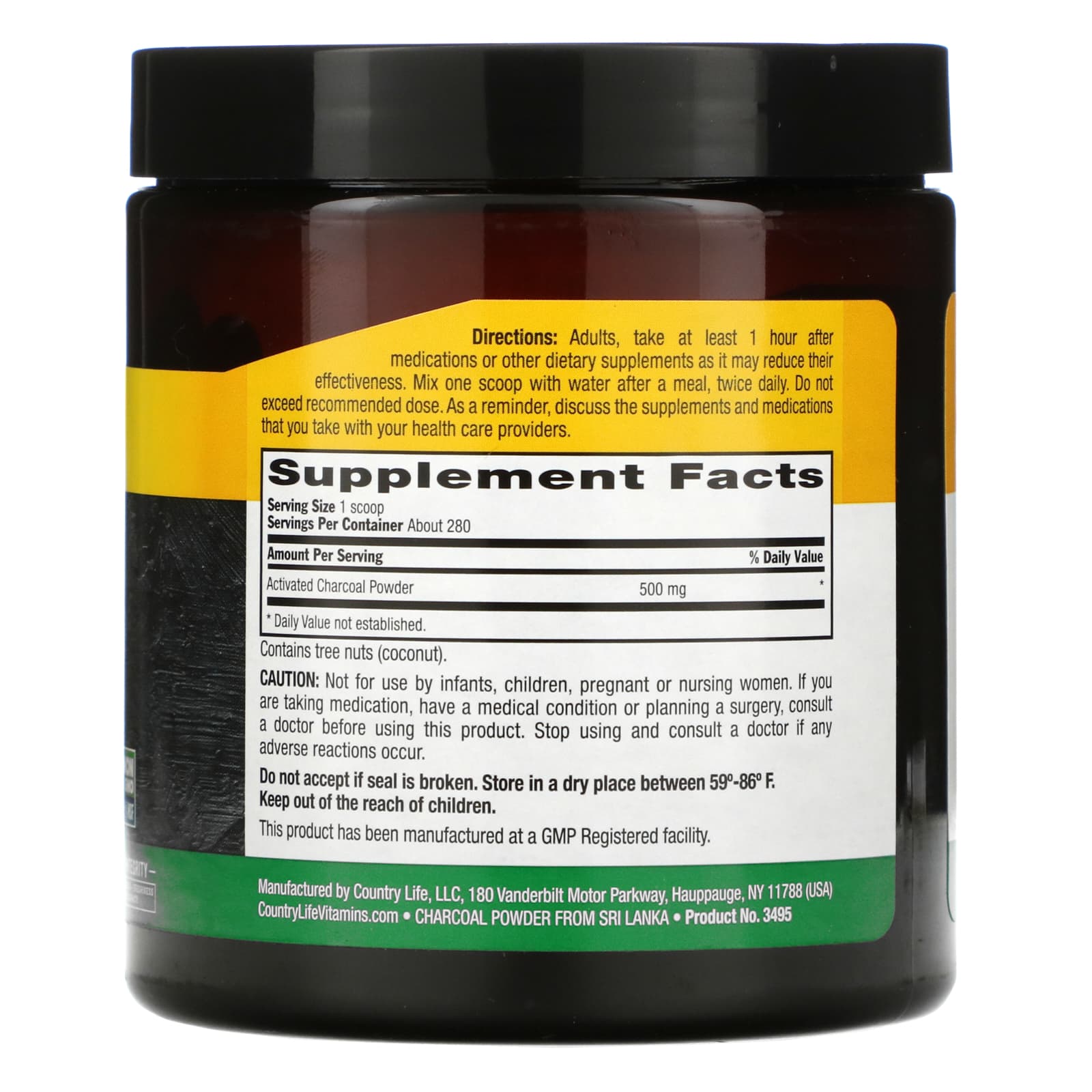 Country Life, Activated Charcoal, 5 Oz Powder UPC 015794034957 | Hilife Vitamins