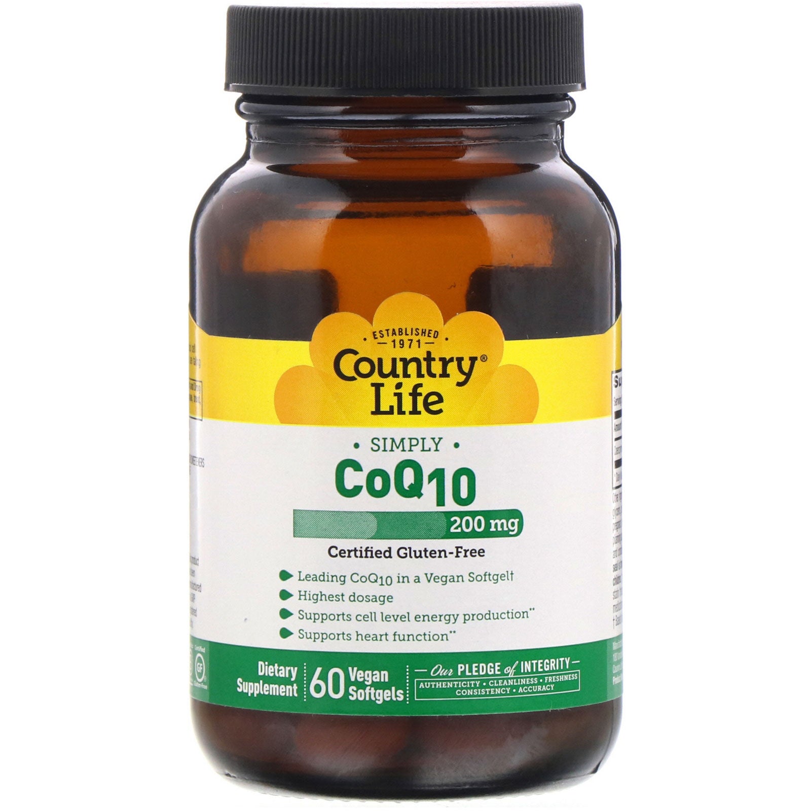 Country Life, COQ-10 200 mg, 60 Softgels UPC 015794035138 | Hilife Vitamins