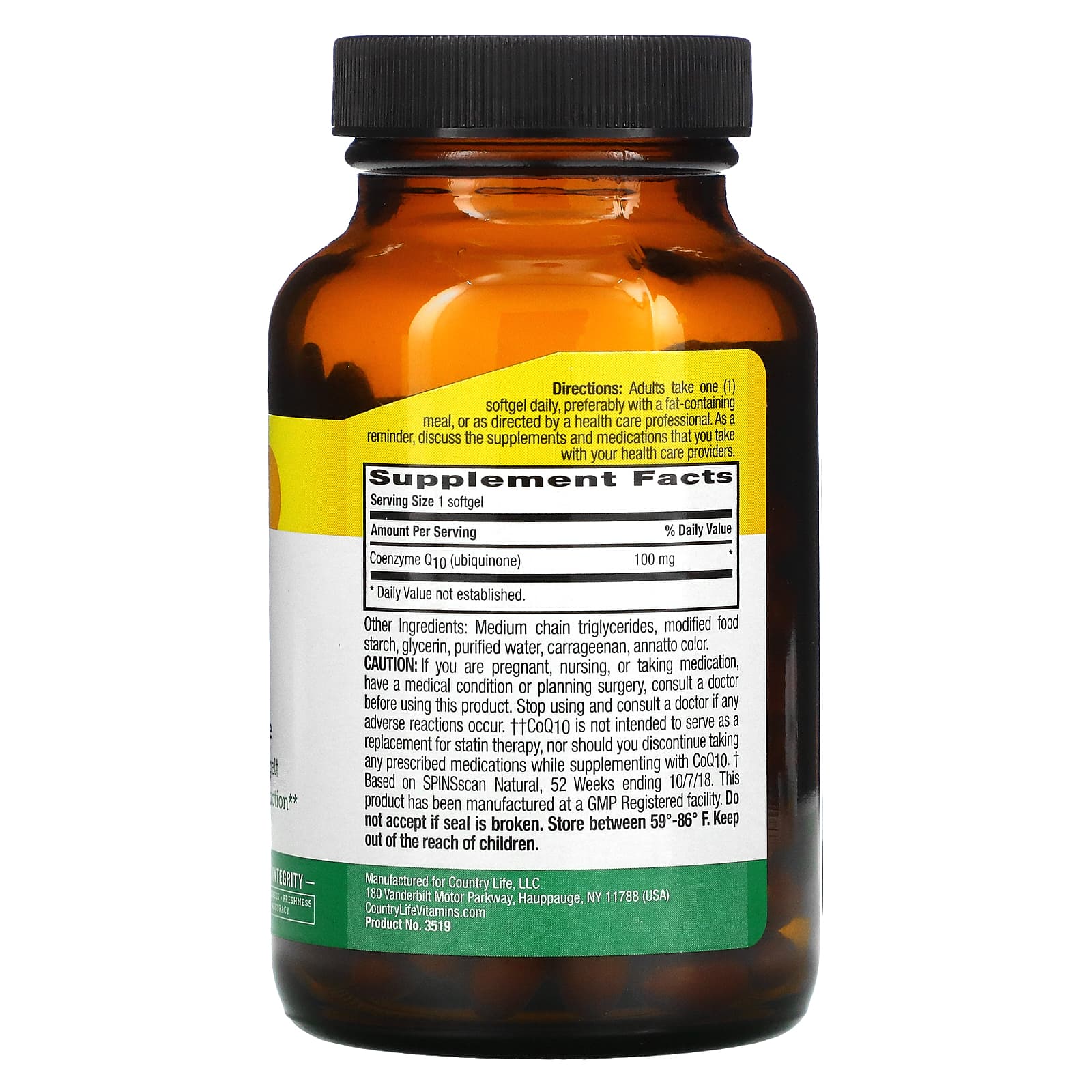 Country Life, COQ-10 100 mg, 120 Vegan Softgels UPC 015794035190 | Hilife Vitamins