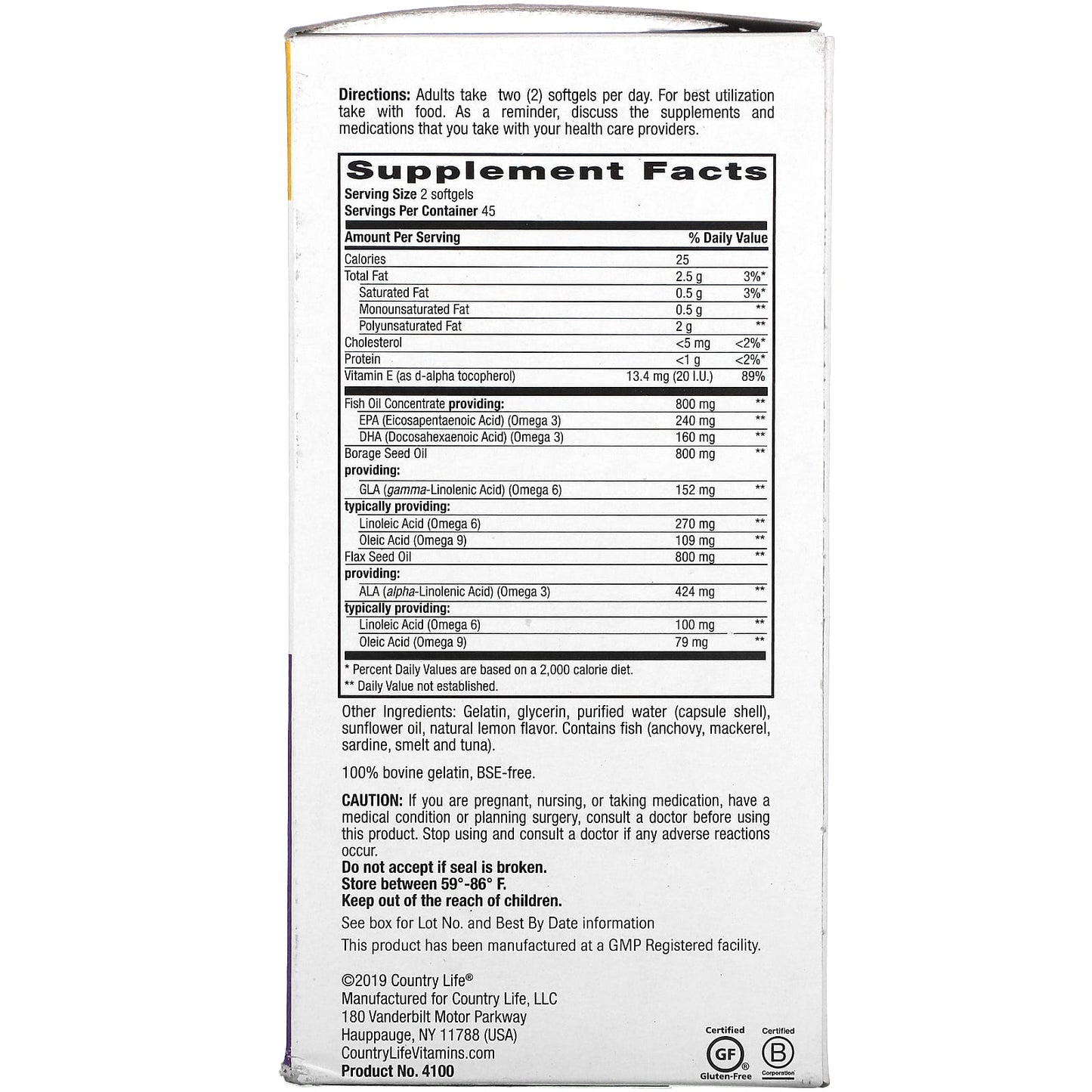 Country Life, Omega 3-6-9 Complete, Ultra Concentrated, Natural Lemon, 90 Softgels UPC 015794041009 | Hilife Vitamins