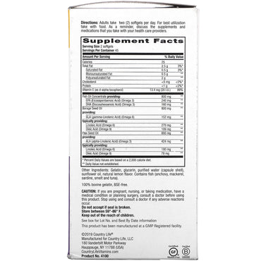 Country Life, Omega 3-6-9 Complete, Ultra Concentrated, Natural Lemon, 90 Softgels UPC 015794041009 | Hilife Vitamins