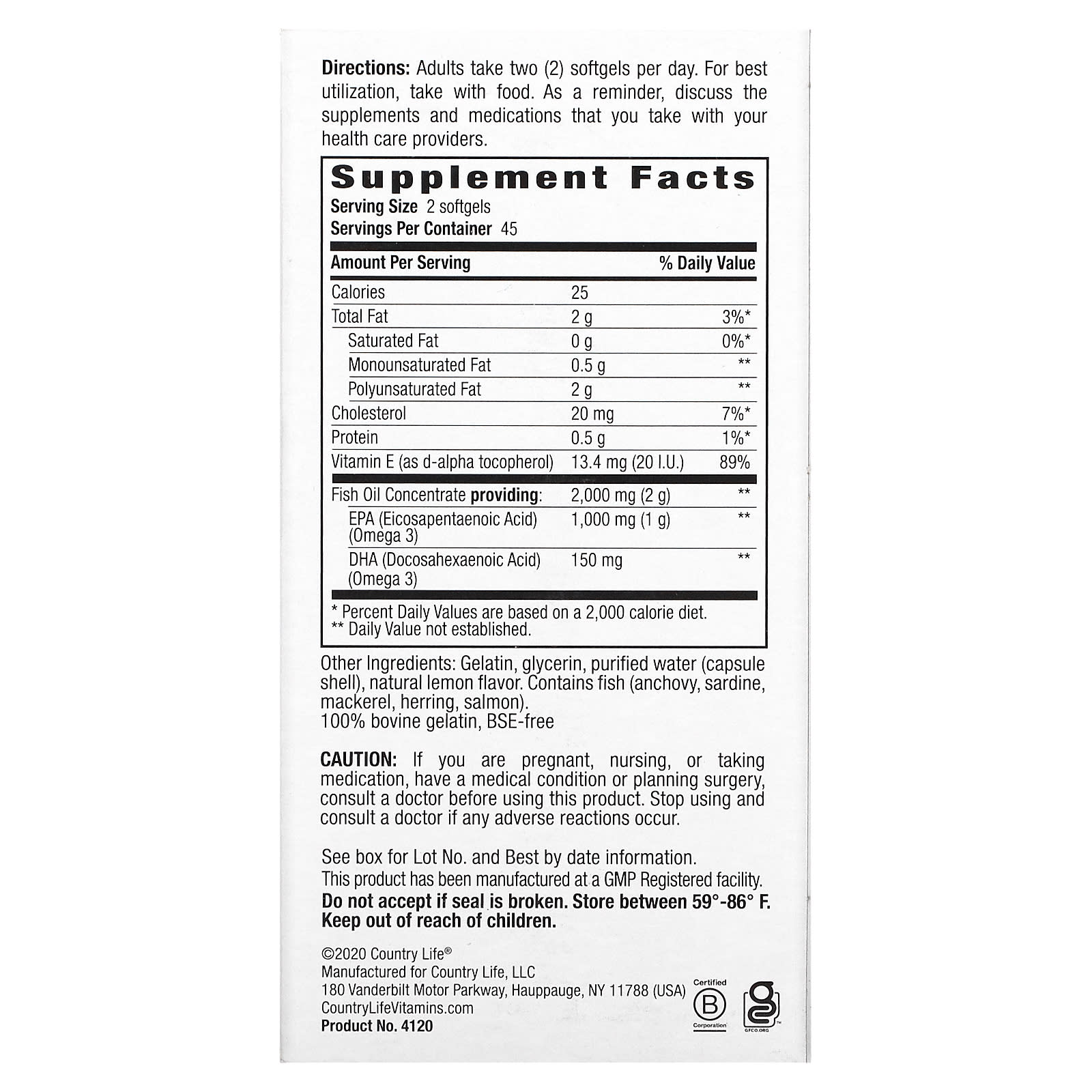 Country Life, Omega 3 Mood, 1,000 mg EPA, Natural Lemon, 90 Softgels UPC 015794041207 | Hilife Vitamins