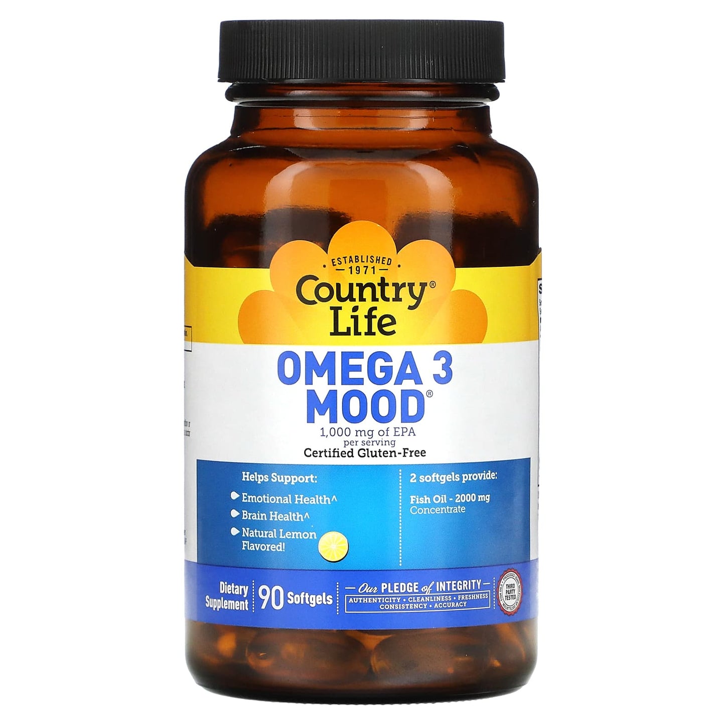 Country Life, Omega 3 Mood, 1,000 mg EPA, Natural Lemon, 90 Softgels UPC 015794041207 | Hilife Vitamins