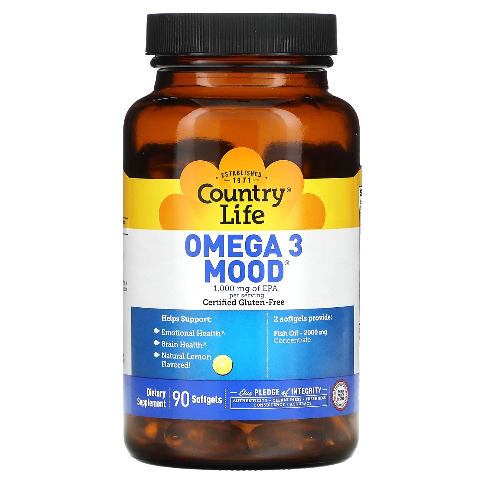 Country Life, Omega 3 Mood, 1,000 mg EPA, Natural Lemon, 90 Softgels UPC 015794041207 | Hilife Vitamins
