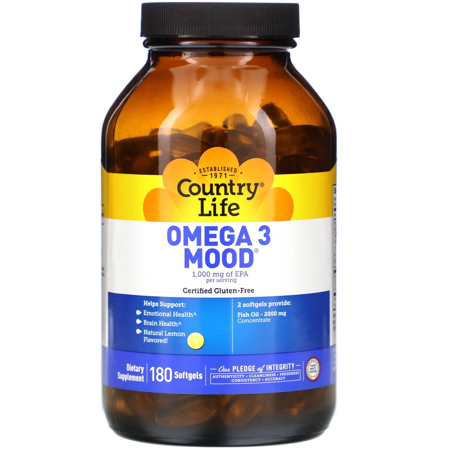 Country Life, Omega 3 Mood, 180 Softgels UPC 015794041214 | Hilife Vitamins