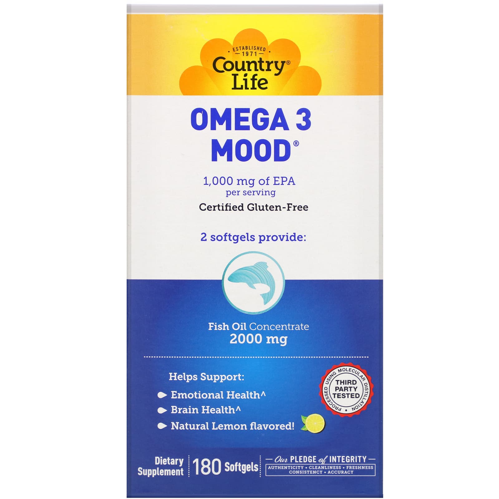 Country Life, Omega 3 Mood, 180 Softgels UPC 015794041214 | Hilife Vitamins