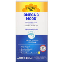 Country Life, Omega 3 Mood, 180 Softgels UPC 015794041214 | Hilife Vitamins