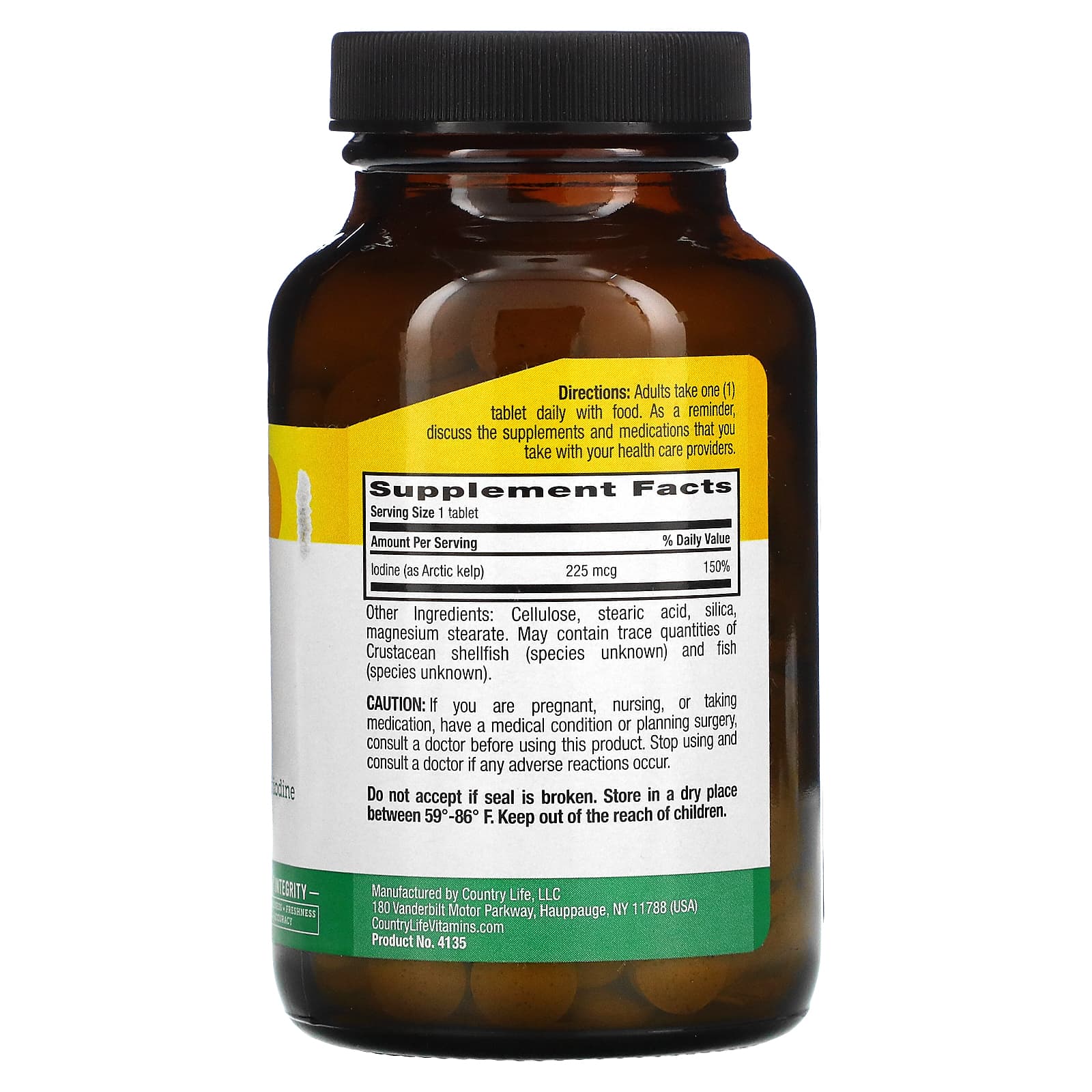 Country Life, Arctic-Kelp, 225 mcg, 300 Tablets UPC 015794041351 | Hilife Vitamins
