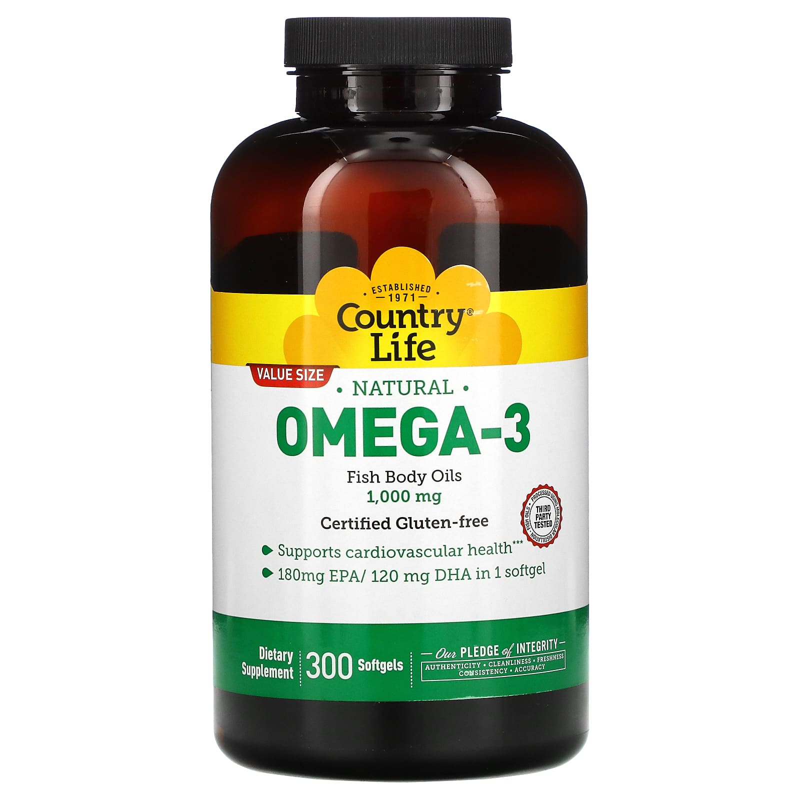 Country Life, Omega 3 Fish Oil, 300 Softgels UPC 015794044505 | Hilife Vitamins