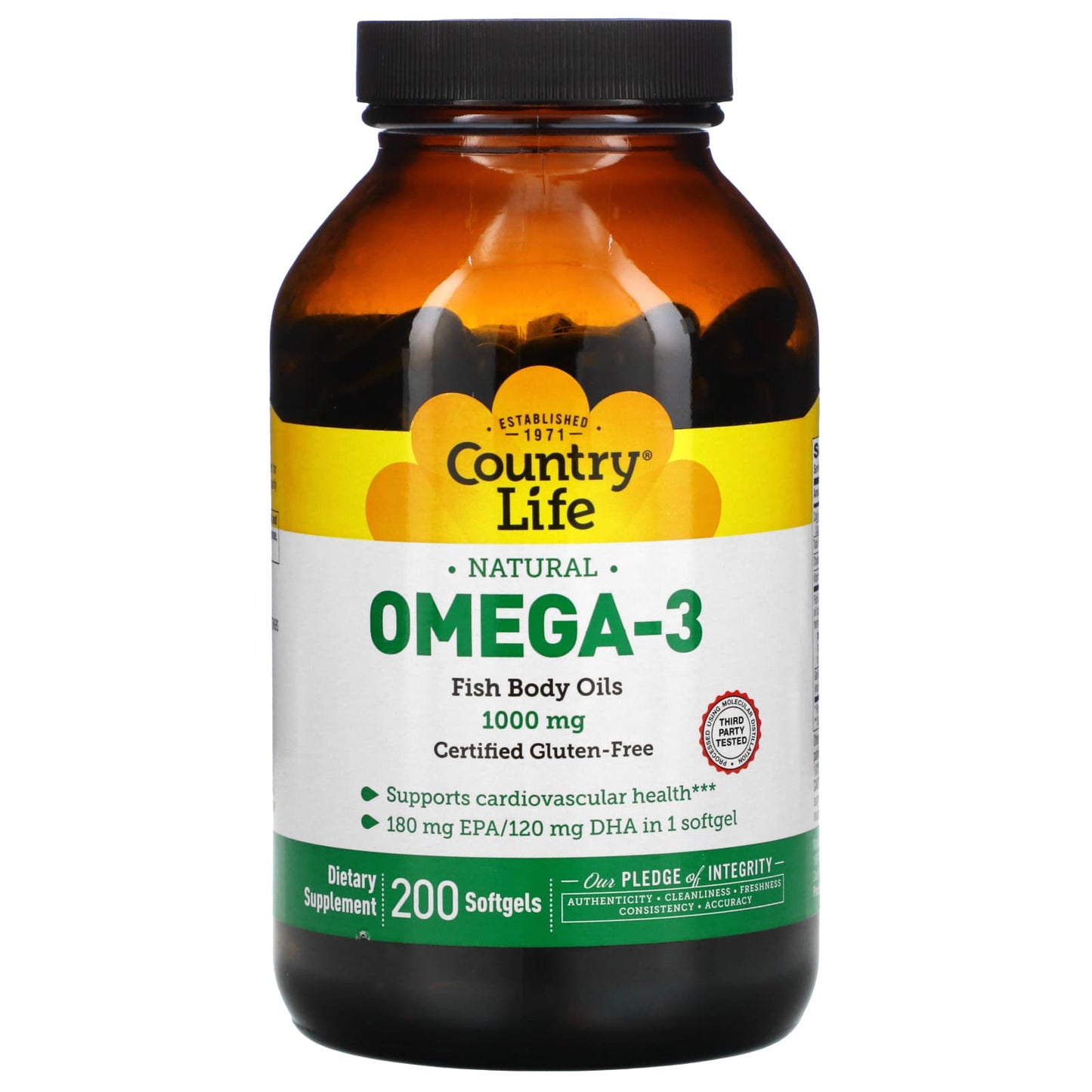 Country Life, Natural OMEGA-3 Fish Body Oils 1000 mg, 200 Softgels UPC 015794044987 | Hilife Vitamins