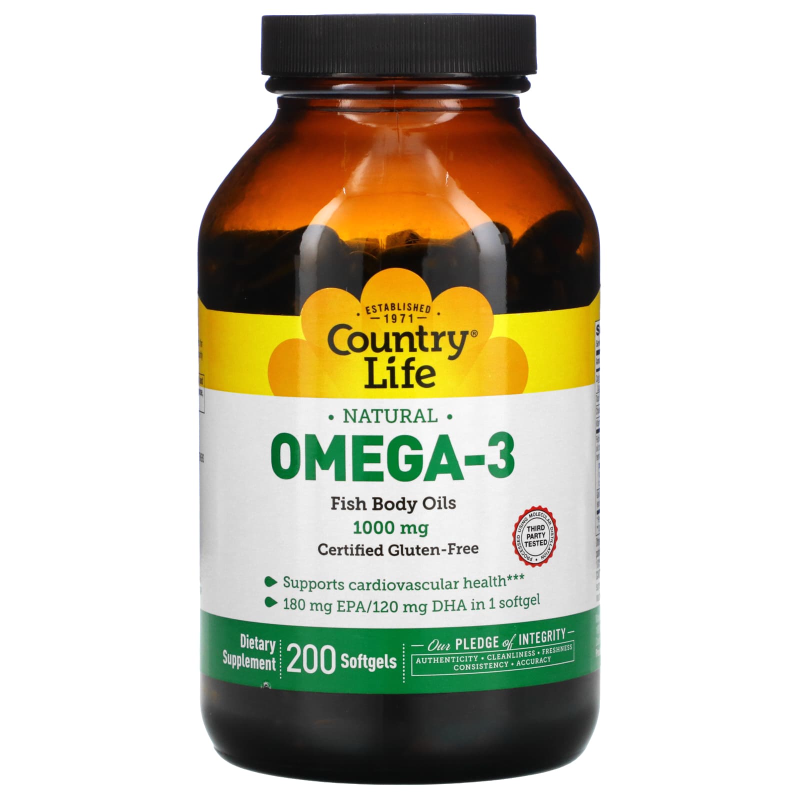 Country Life, Natural OMEGA-3 Fish Body Oils 1000 mg, 200 Softgels UPC 015794044987 | Hilife Vitamins