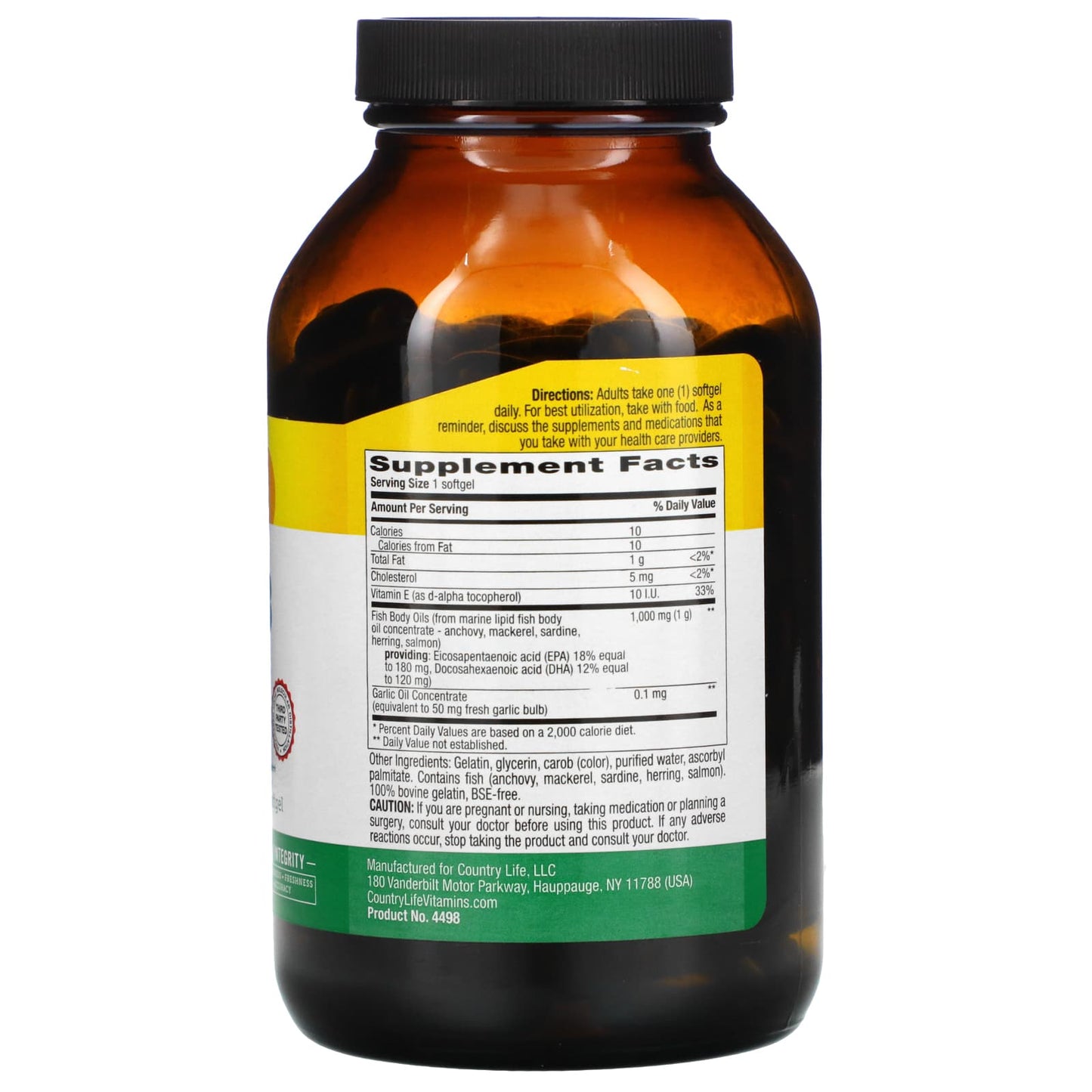 Country Life, Natural OMEGA-3 Fish Body Oils 1000 mg, 200 Softgels UPC 015794044987 | Hilife Vitamins