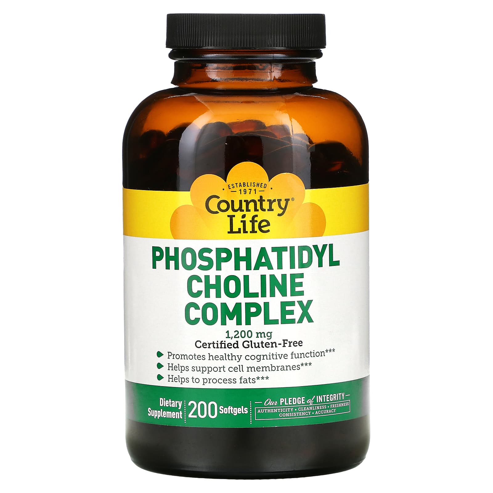 Country Life, Phosphatidyl Choline Complex, 1,200 mg, 200 Softgels UPC 015794045533 | Hilife Vitamins