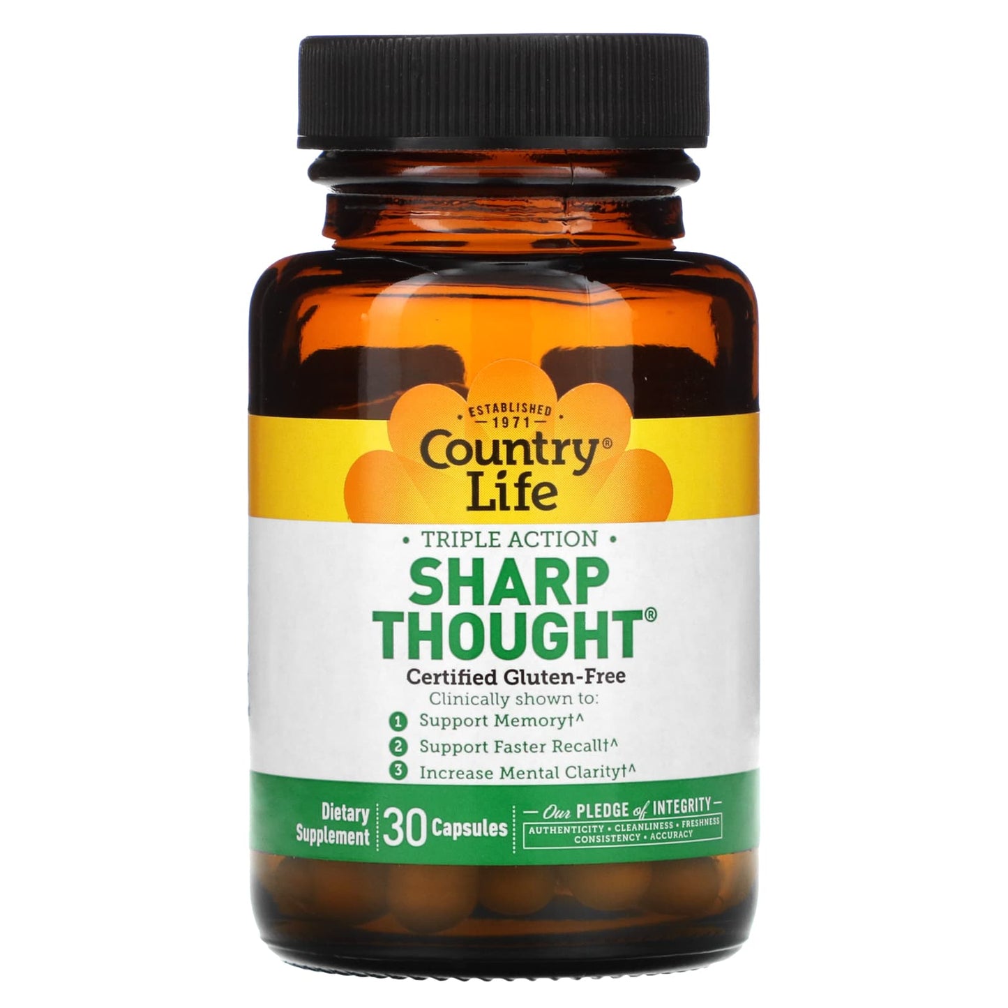 Country Life, Triple Action SharpThought, 30 Vegetarian Capsules UPC 015794049470 | Hilife Vitamins