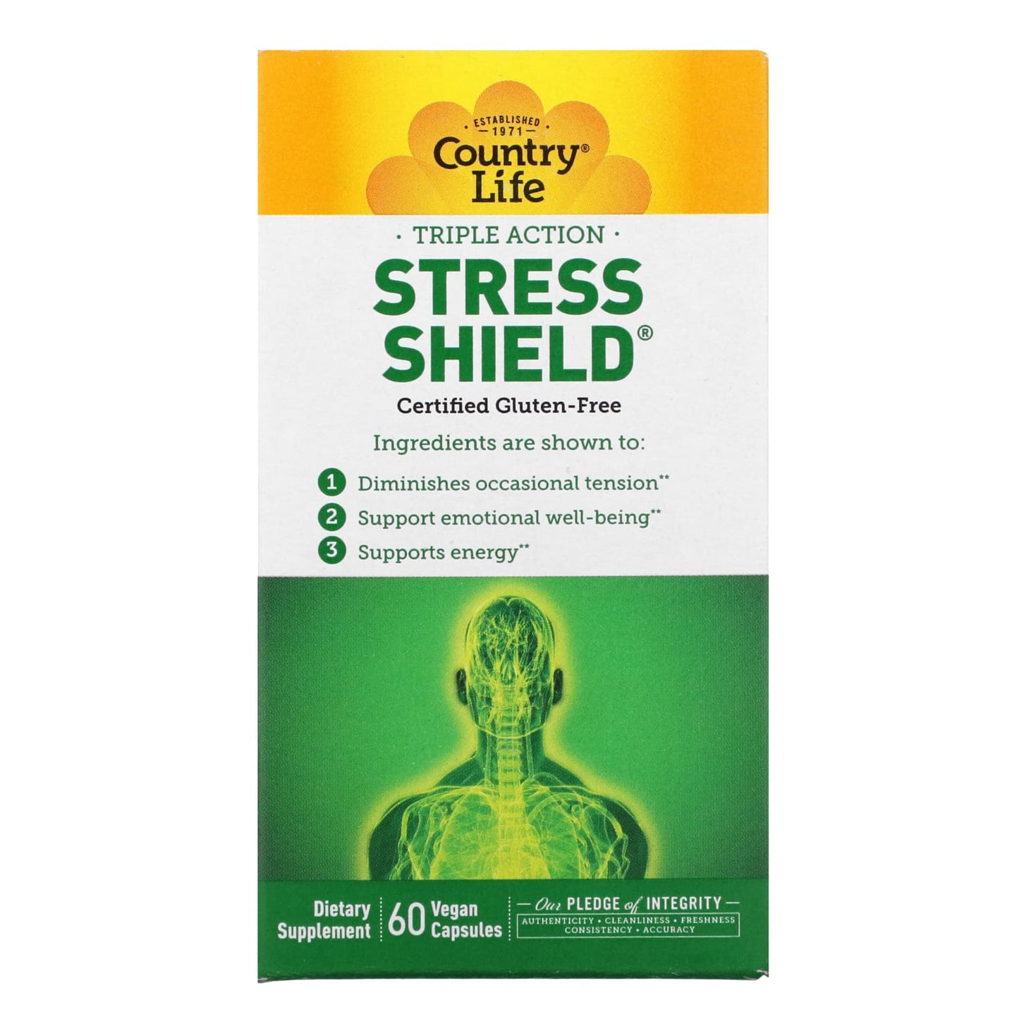 Country Life, Stress Shield, 60 Capsules UPC 015794050346 | Hilife Vitamins