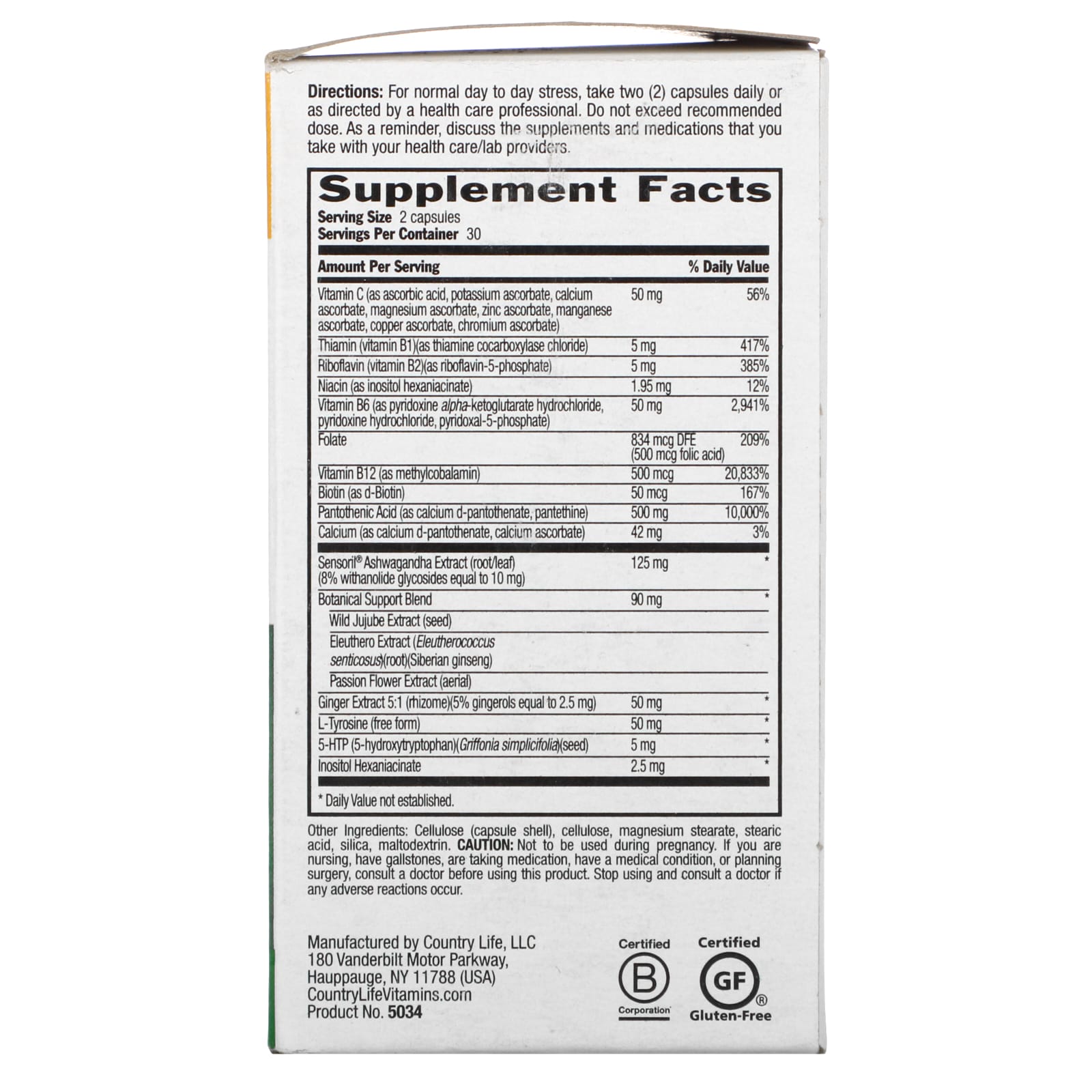 Country Life, Stress Shield, 60 Capsules UPC 015794050346 | Hilife Vitamins