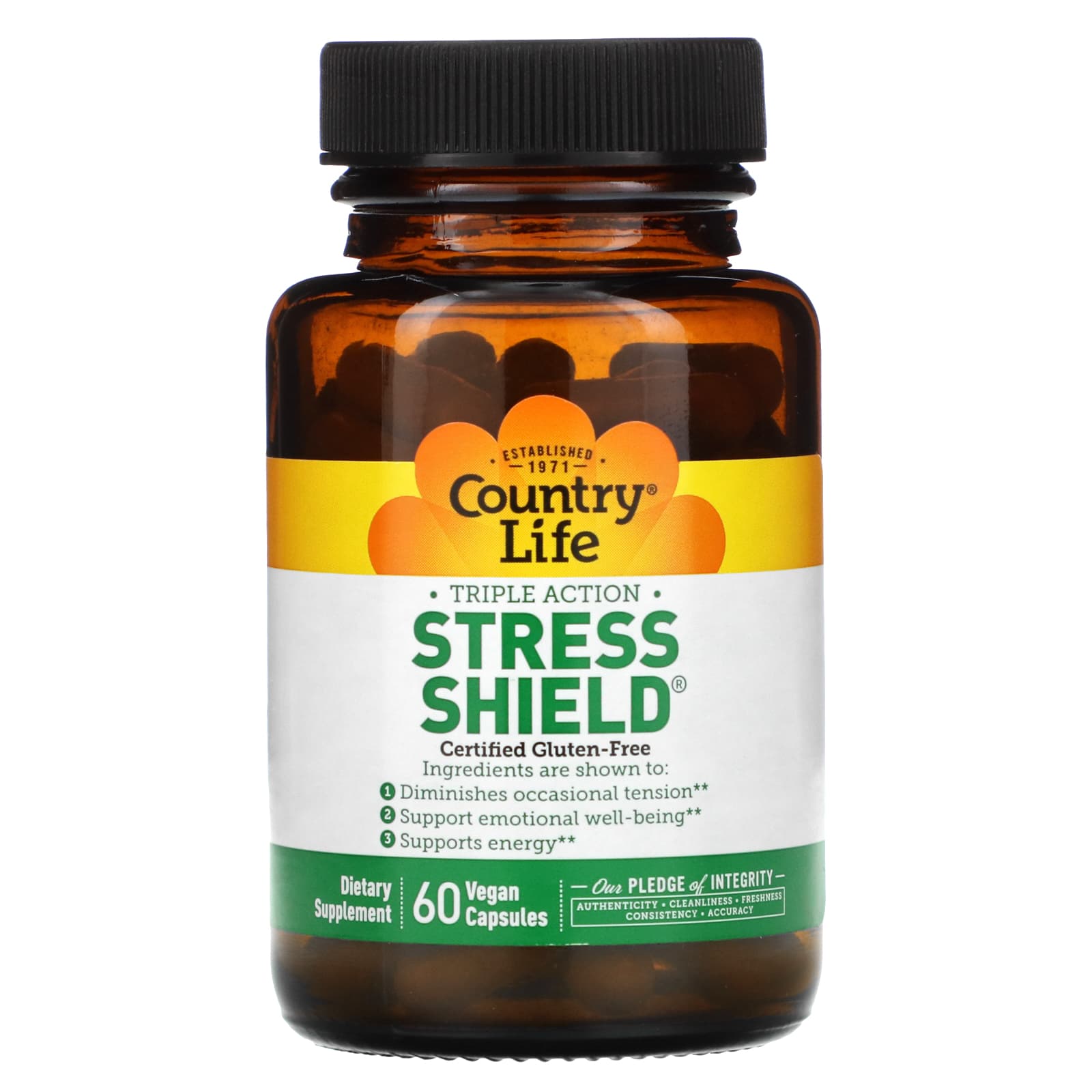 Country Life, Stress Shield, 60 Capsules UPC 015794050346 | Hilife Vitamins