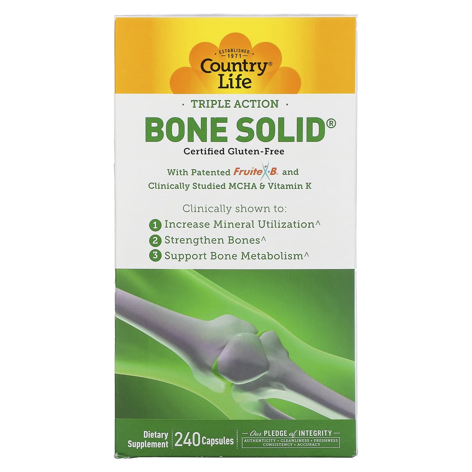 Country Life, Bone Solid, 240 Capsules UPC 015794050445 | Hilife Vitamins