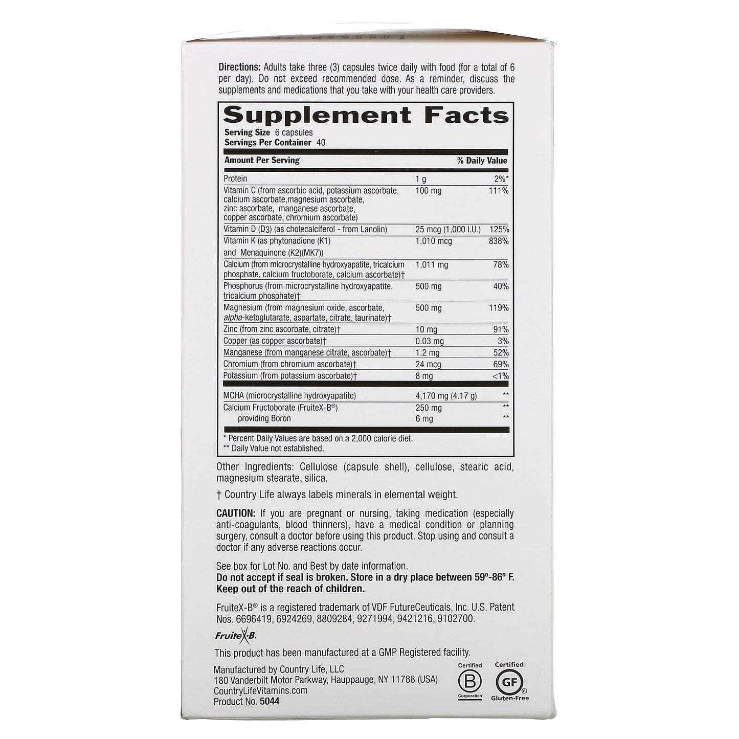 Country Life, Bone Solid, 240 Capsules UPC 015794050445 | Hilife Vitamins