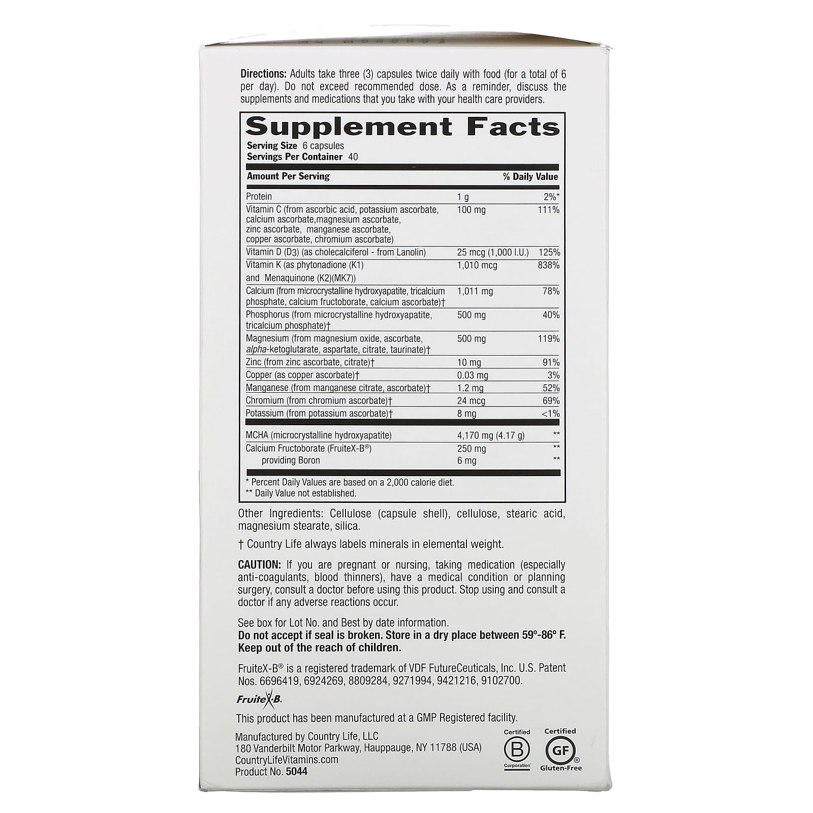 Country Life, Bone Solid, 240 Capsules UPC 015794050445 | Hilife Vitamins
