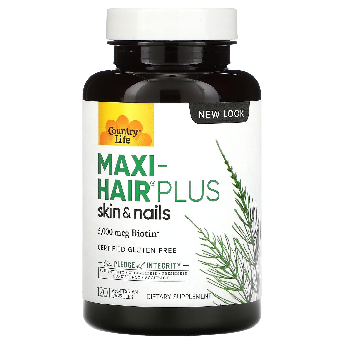 Country Life, Maxi-Hair Plus, Skin & Nails, 1,250 mcg, 120 Vegetarian Capsules UPC 015794050452 | Hilife Vitamins
