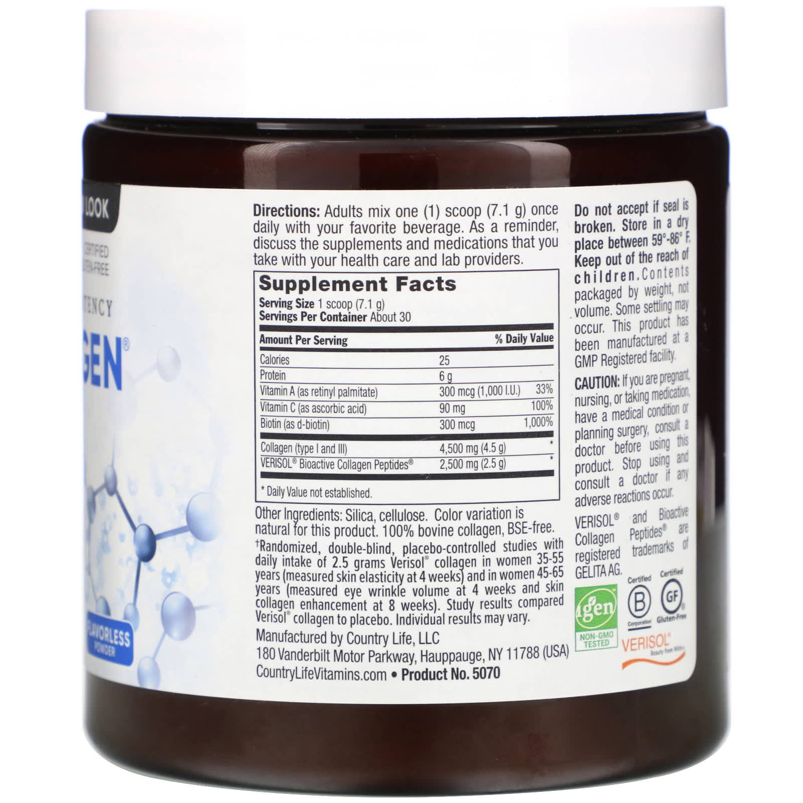 Country Life, Maxi-Collagen 7000, High Potency, Flavorless Powder, 7.5 oz UPC 015794050704 | Hilife Vitamins