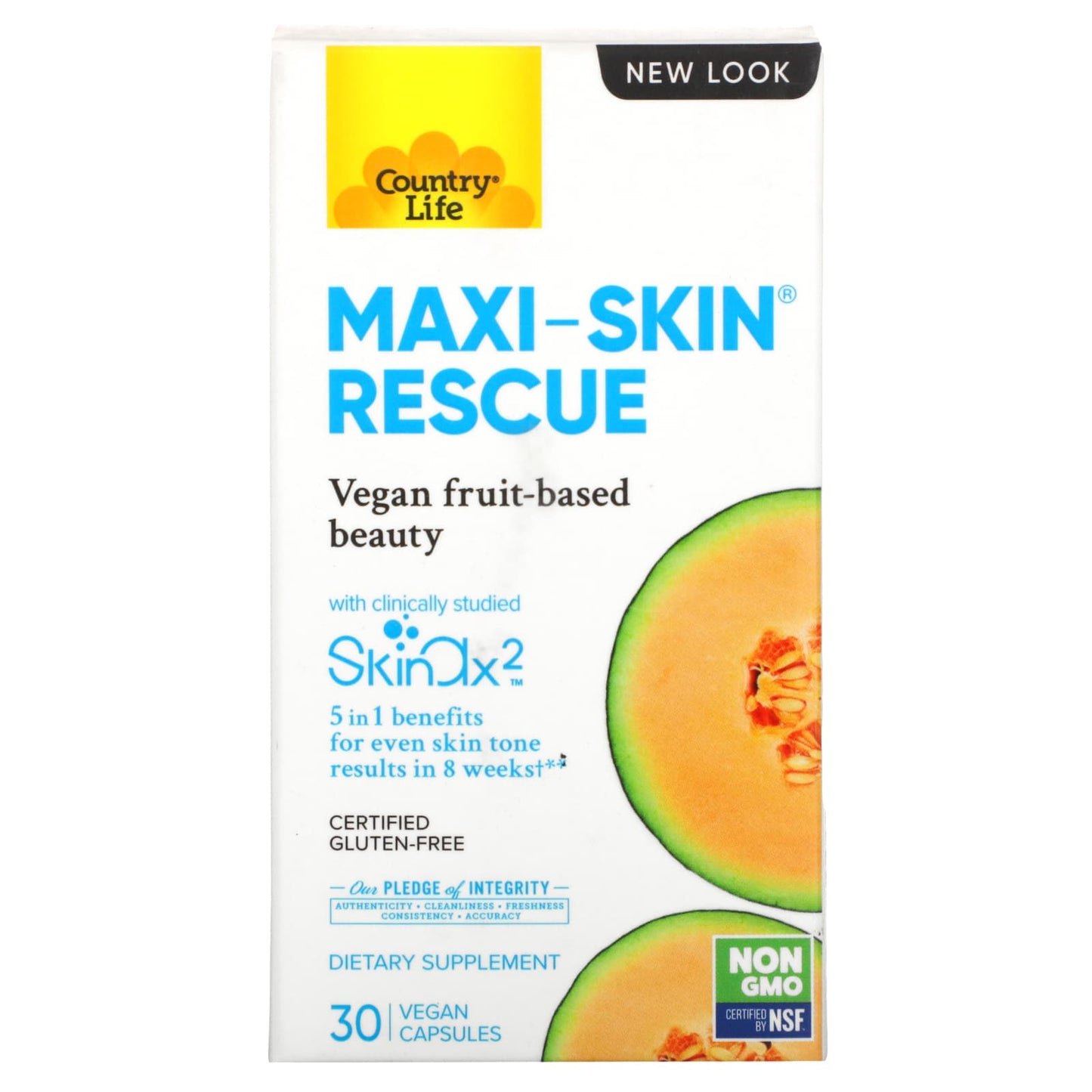 Country Life, Maxi-Skin Rescue, 30 Vegan Capsules UPC 015794050803 | Hilife Vitamins