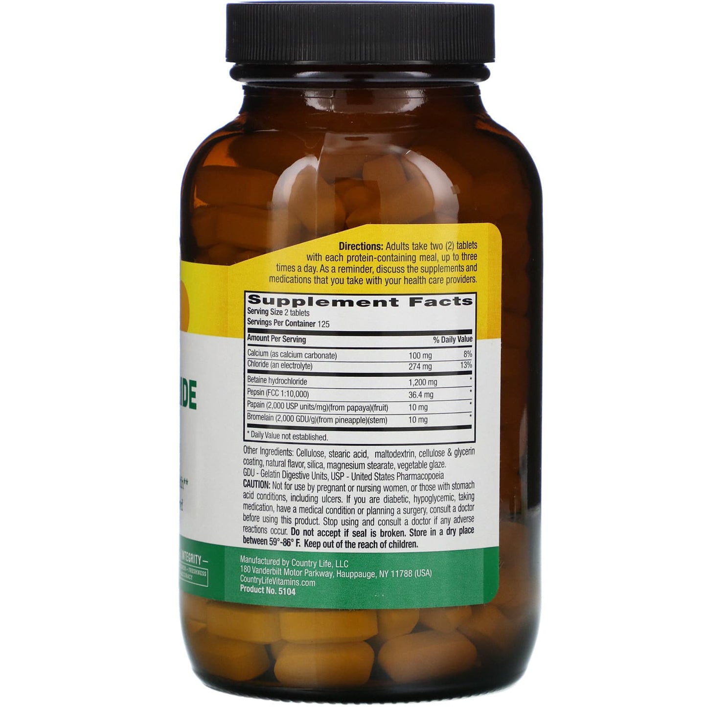 Country Life, Betaine Hydrochloride with Pepsin, 600 mg, 250 Tablets UPC 015794051046 | Hilife Vitamins