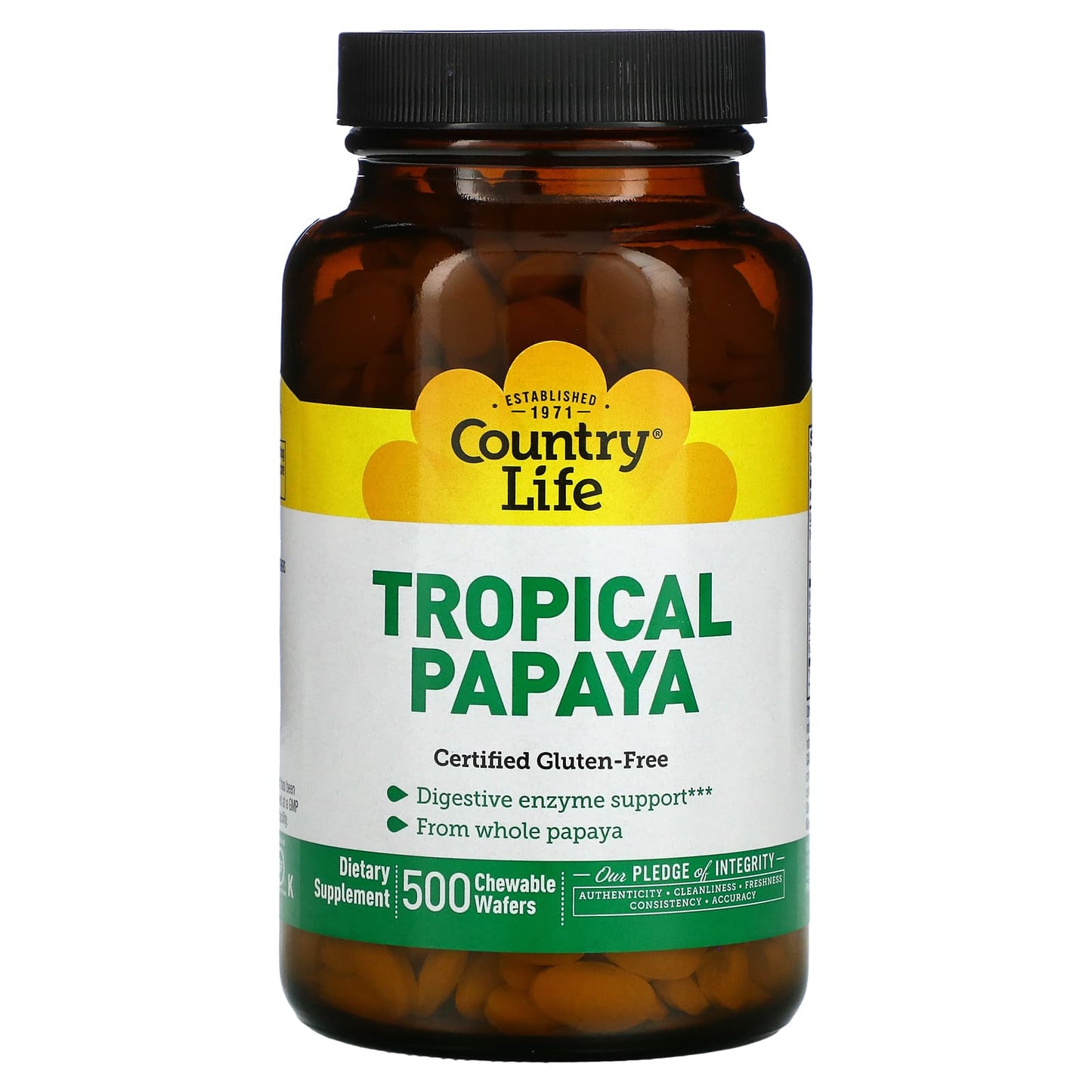 Country Life, Tropical Papaya, 500 Chewable Wafers UPC 015794053842 | Hilife Vitamins