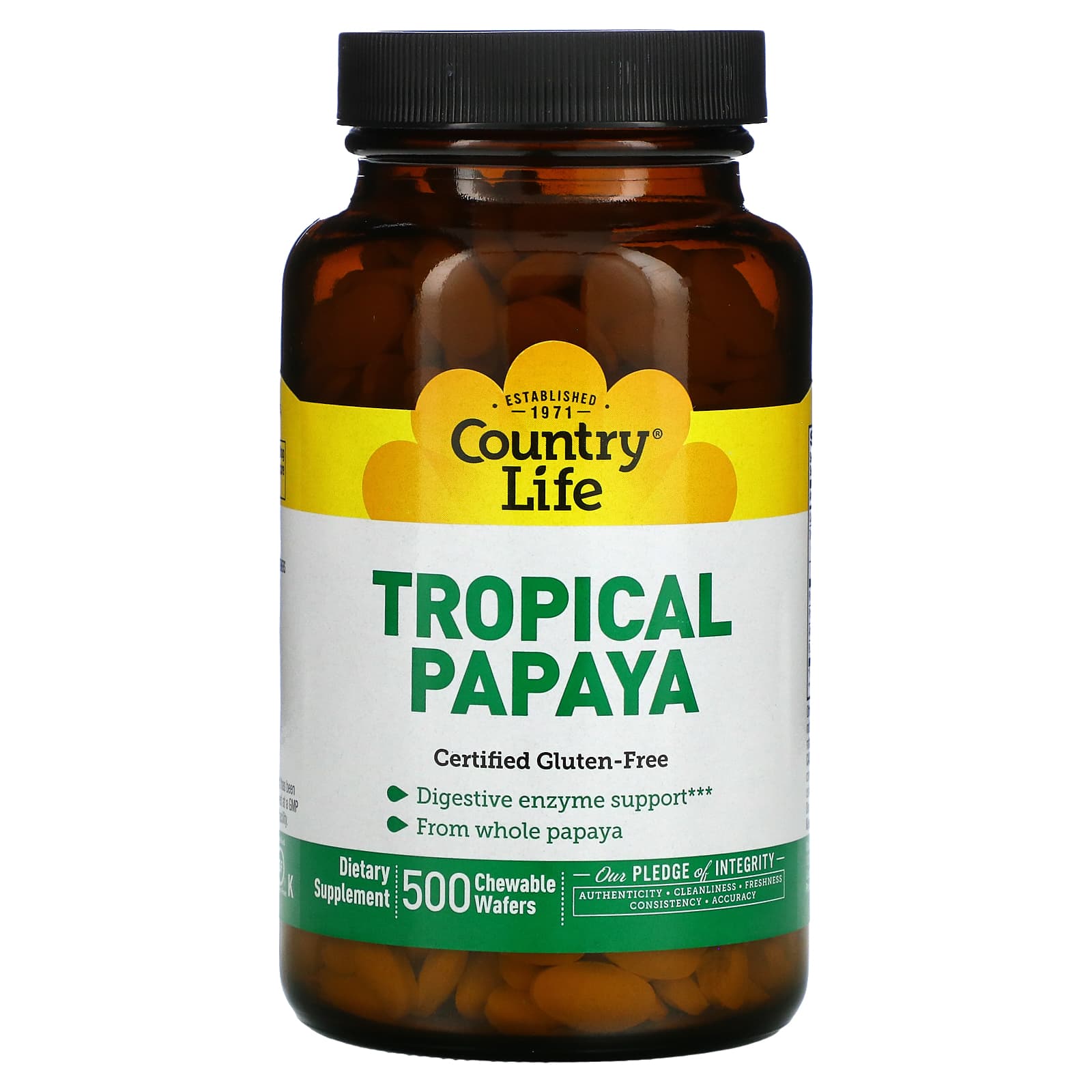 Country Life, Tropical Papaya, 500 Chewable Wafers UPC 015794053842 | Hilife Vitamins