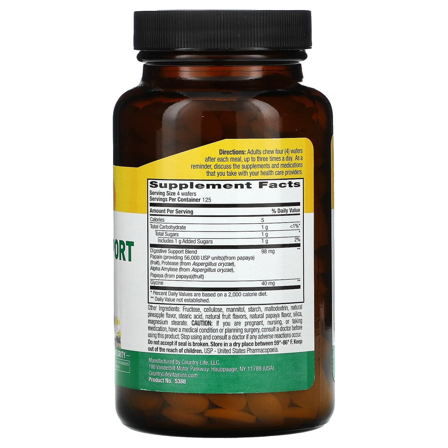 Country Life, Papaya Digestive Support, Pineapple Papaya Flavor, 500 Chewable Wafers UPC 015794053880 | Hilife Vitamins