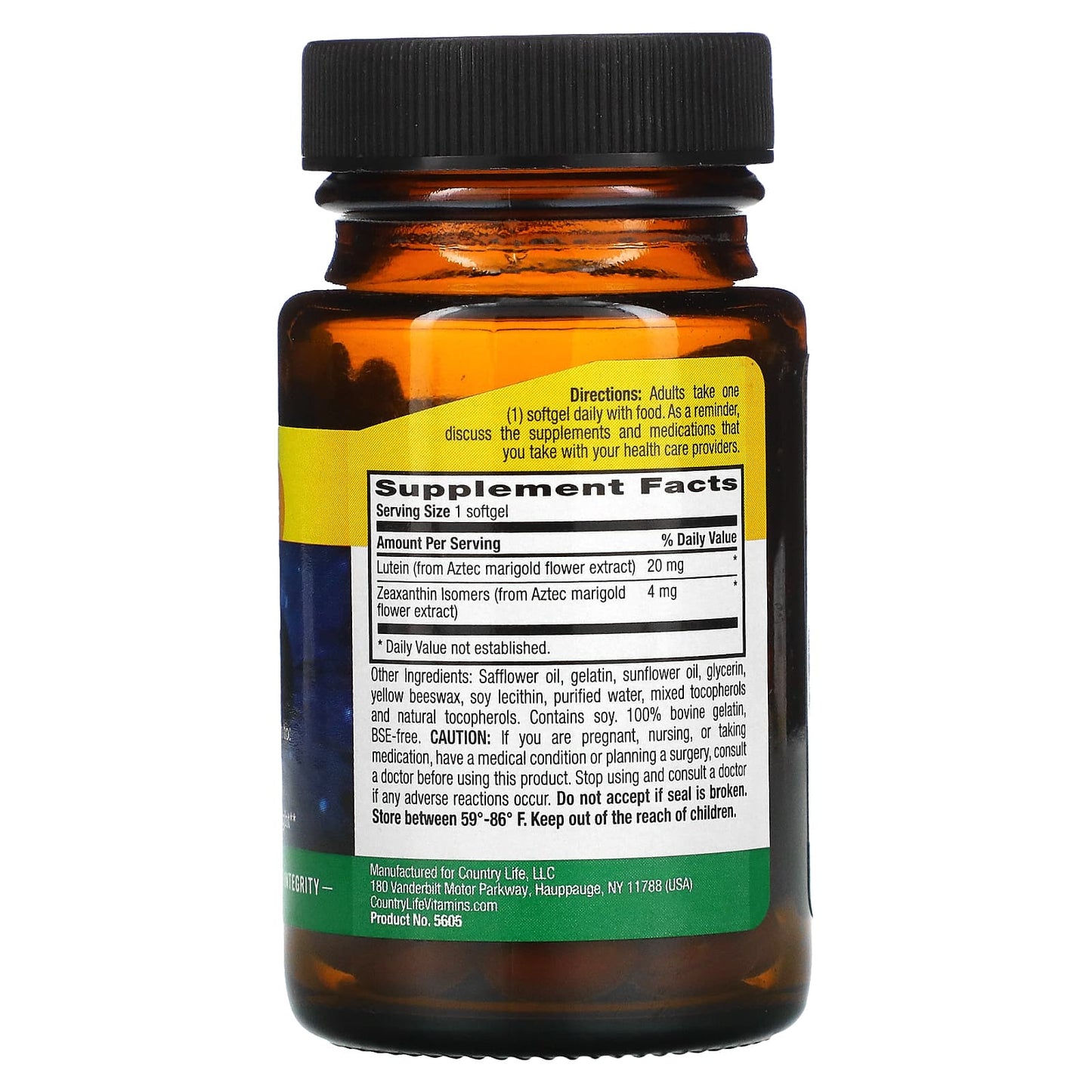 Country Life, Lutein Gel-Eze 20mg, 60 Softgels UPC 015794056058 | Hilife Vitamins