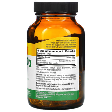 Country Life, Vitamin D3, 25 mcg, (1,000 I.U.), 200 Softgels UPC 015794058069 | Hilife Vitamins