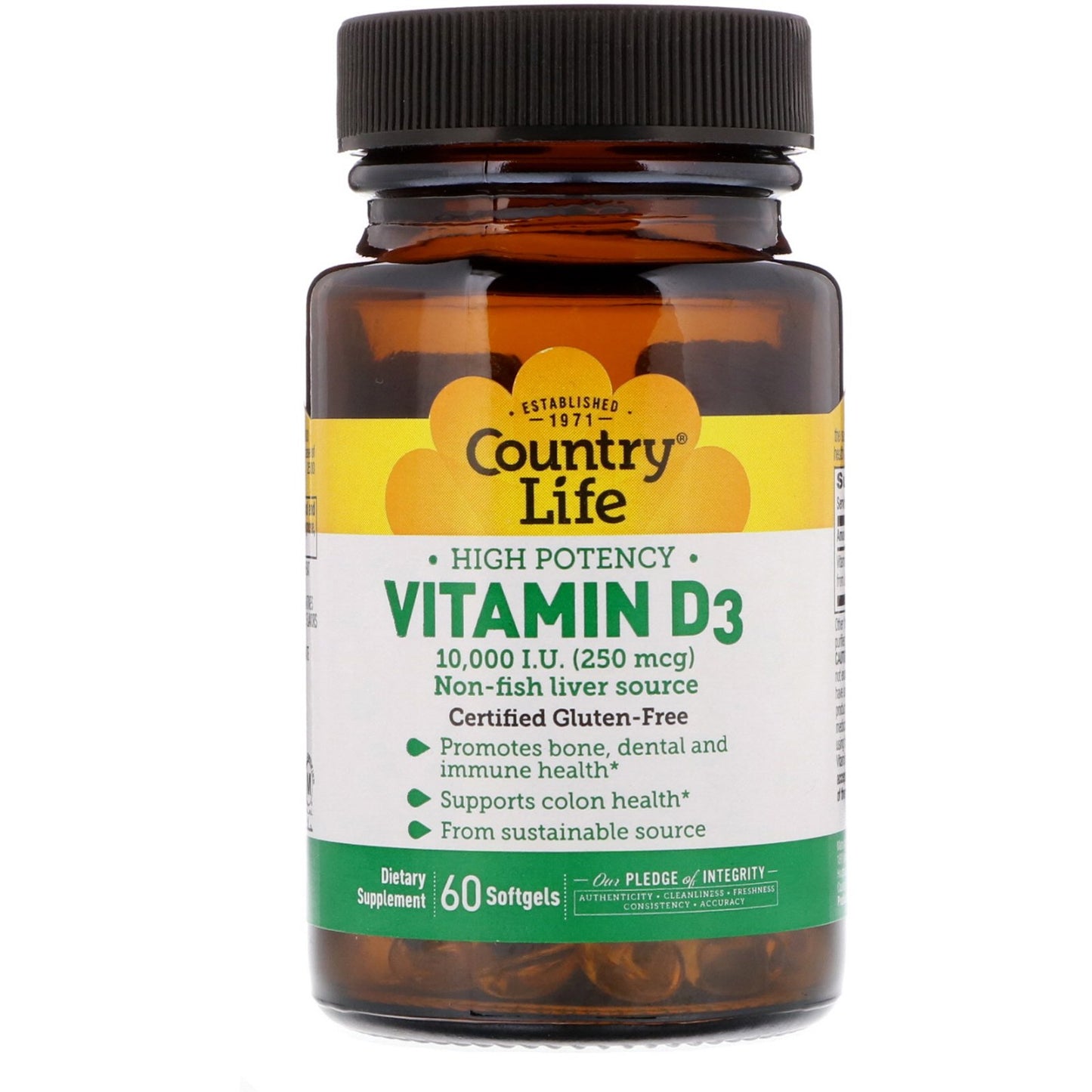 Country Life, D3 Vitamin 10,000 I.U., 60 Softgels UPC 015794058151 | Hilife Vitamins