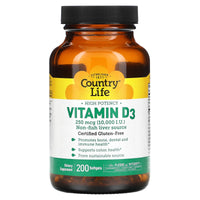 Country Life, D3 Vitamin 10,000 I.U., 200 Softgels UPC 015794058168 | Hilife Vitamins