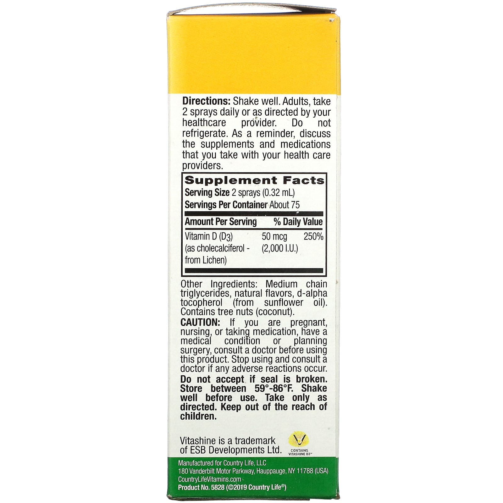 Country Life, D3 Vegan 2000 IU VANILLA BEAN, .81 Spray UPC 015794058281 | Hilife Vitamins
