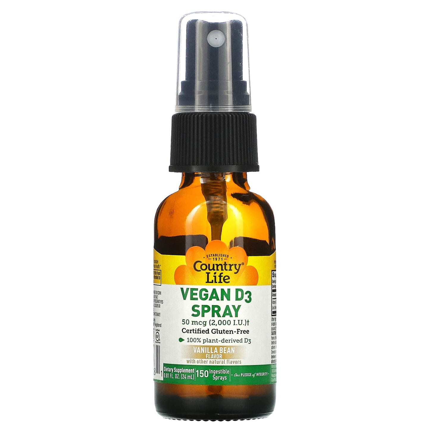 Country Life, D3 Vegan 2000 IU VANILLA BEAN, .81 Spray UPC 015794058281 | Hilife Vitamins