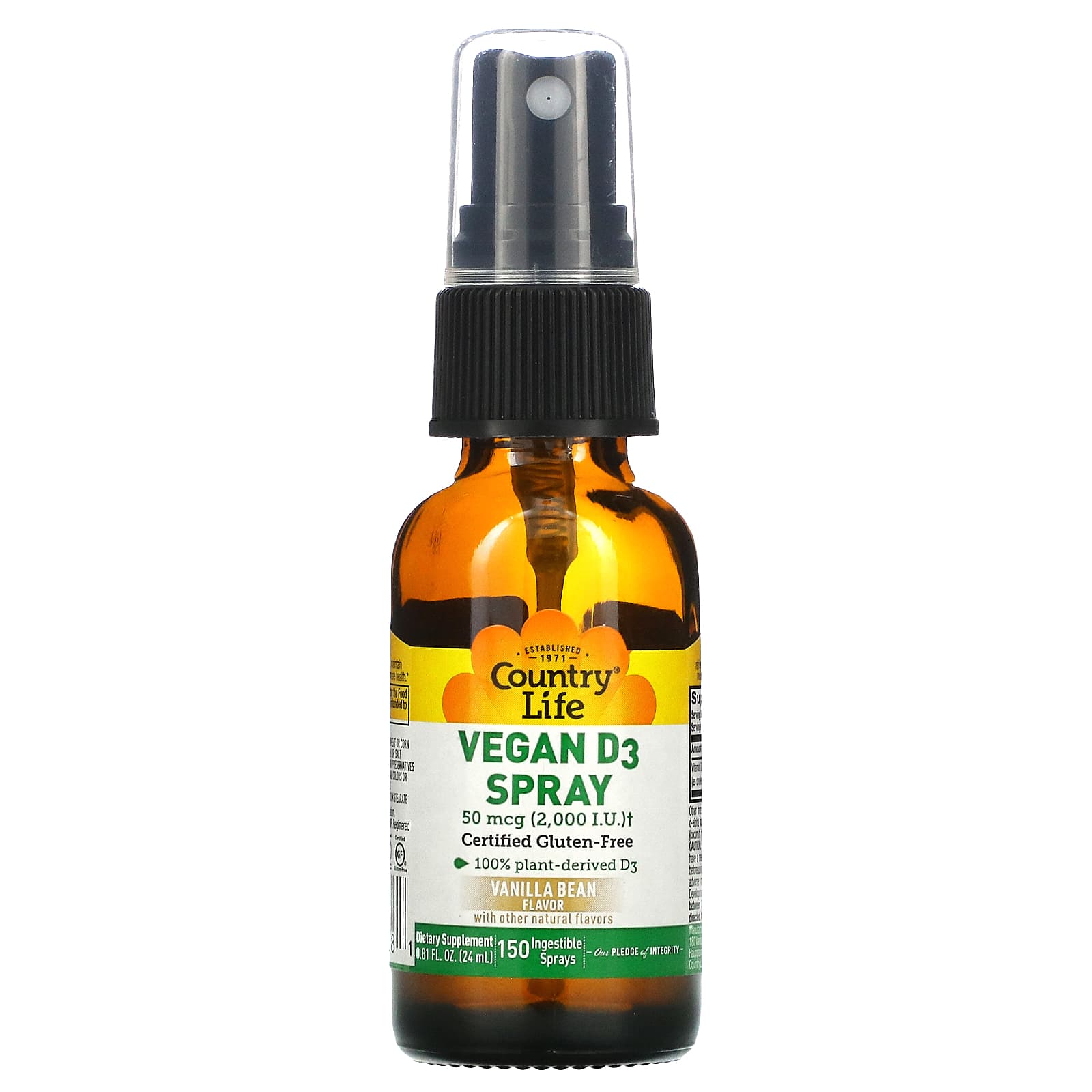 Country Life, D3 Vegan 2000 IU VANILLA BEAN, .81 Spray UPC 015794058281 | Hilife Vitamins