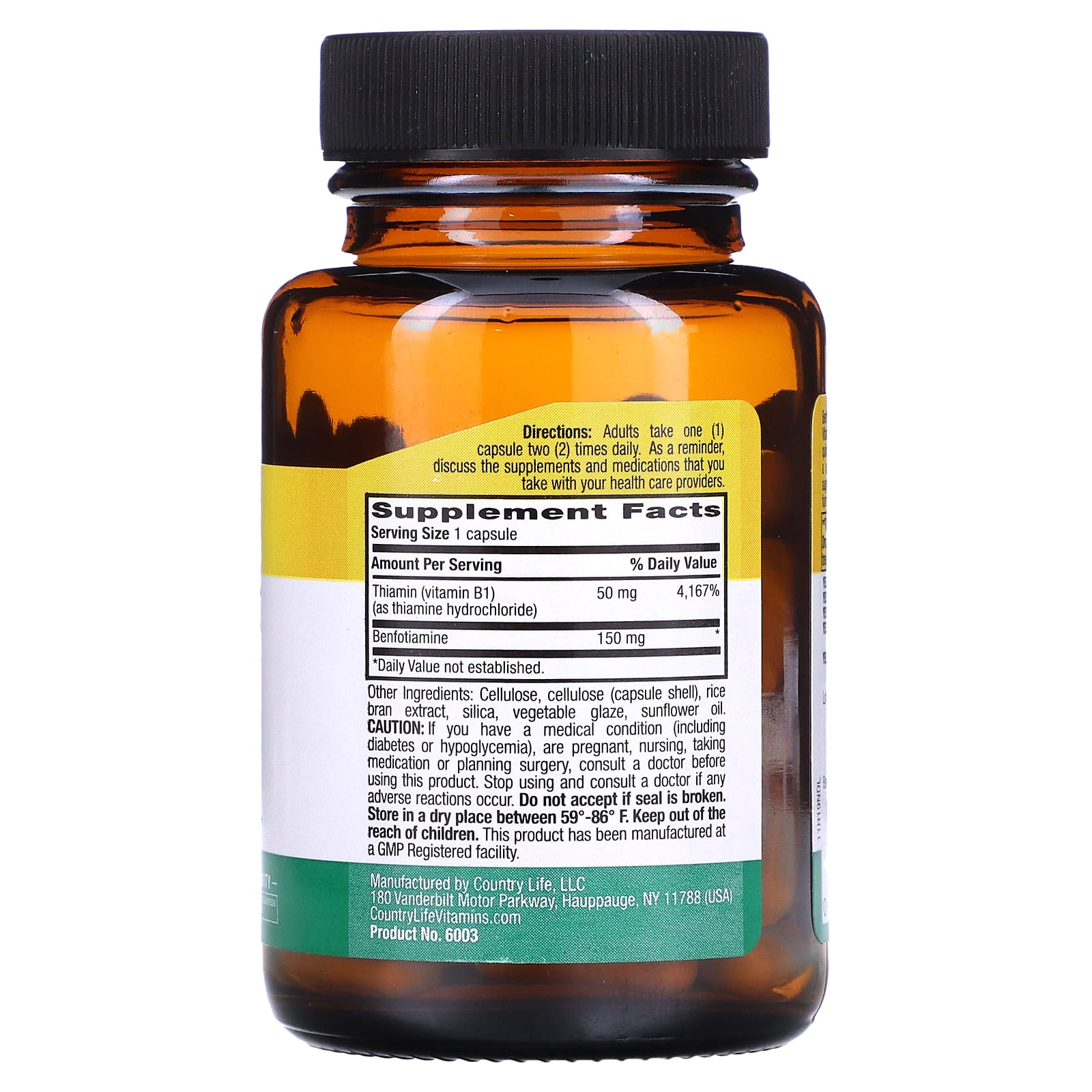 Country Life, Benfotiamine with Thiamin, 150 mg, 60 Capsules UPC 015794060031 | Hilife Vitamins